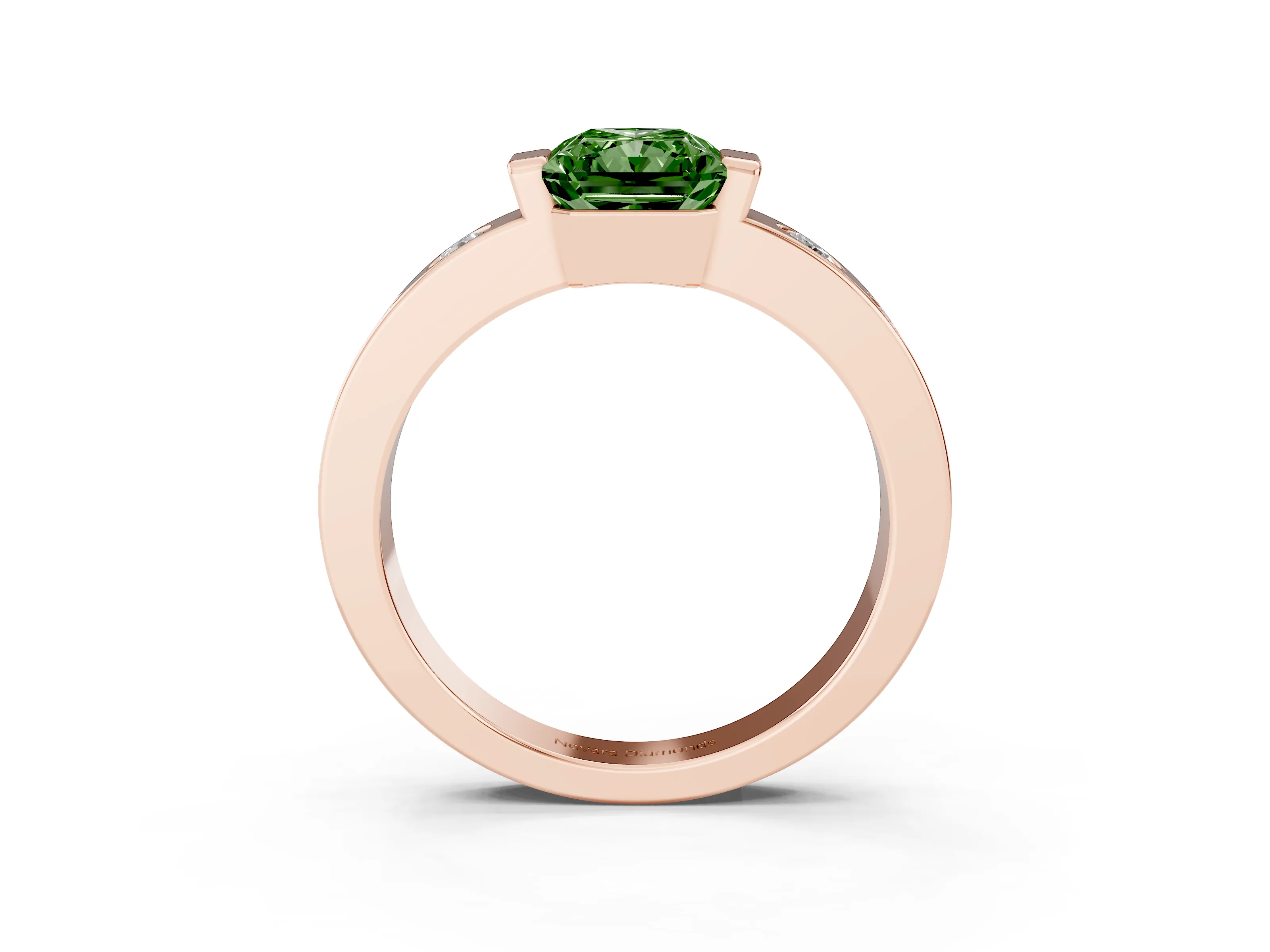 Fancy Green Radiant Cut Diamond Channel-Set Band Ring Set in Rose gold with Bezel Prong Setting