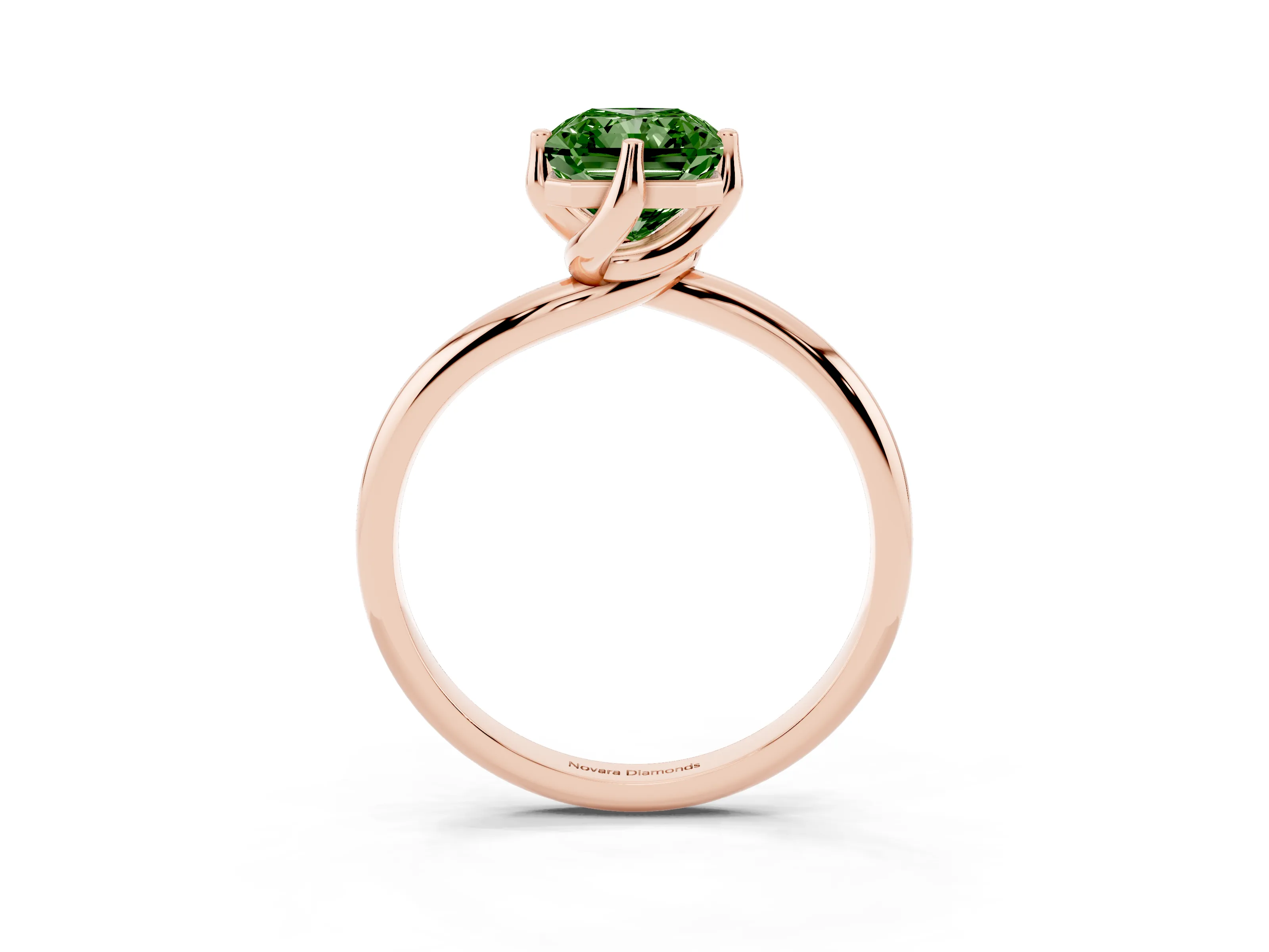 Fancy Green Radiant Cut Diamond Solitaire Engagement Ring Set in Rose gold with Classic Plain Band
