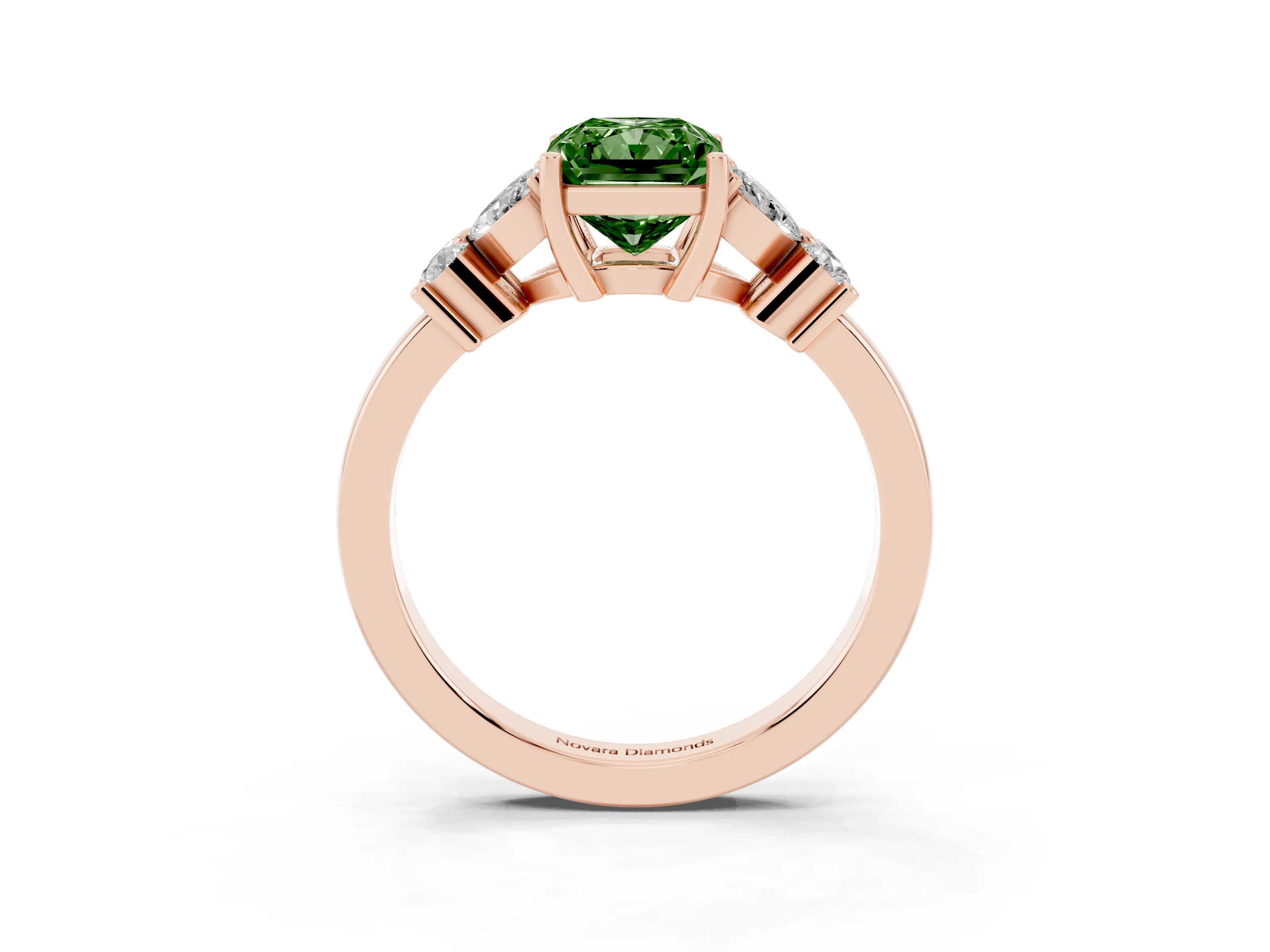 Fancy Green Radiant Cut Diamond Floral Cluster Ring Set in Rose gold with Marquise Petals and Prong Setting