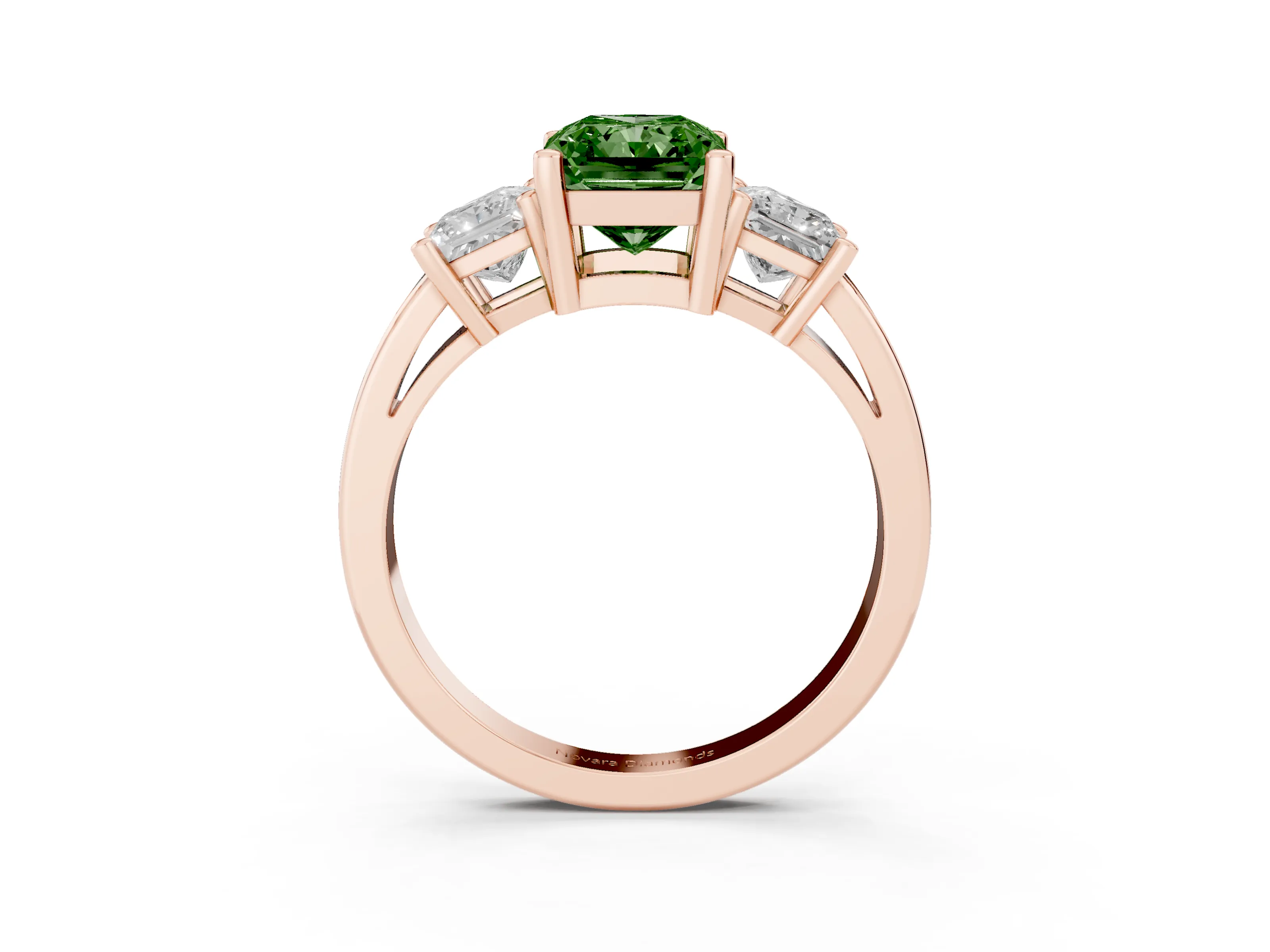 Fancy Green Three-Stone Radiant Cut Diamond Solitaire Ring Set in Rose gold with Prong Setting