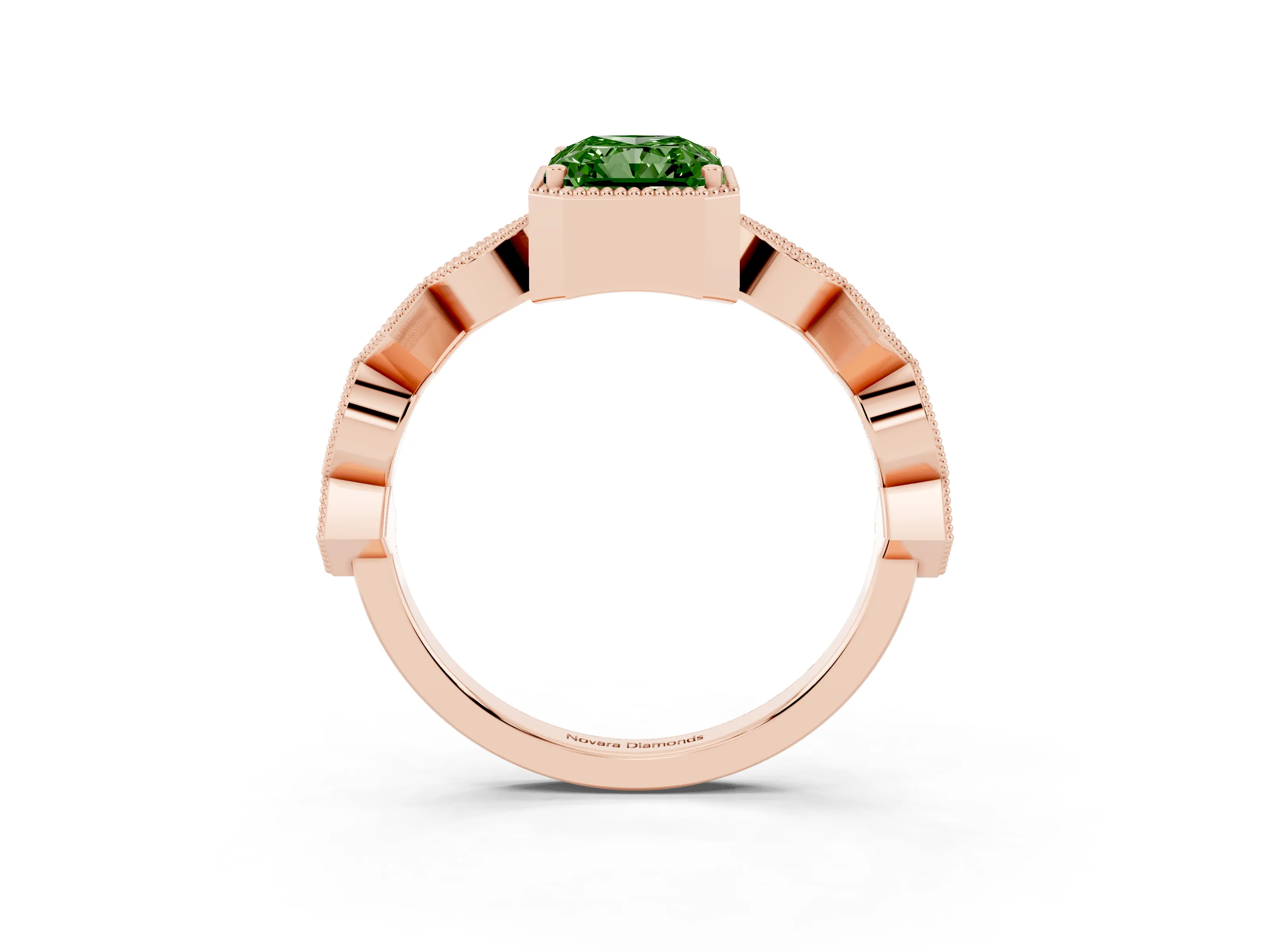 Fancy Green Radiant Cut Diamond Milgrain Marquise Twist Band Ring Set in Rose gold with Prong Setting