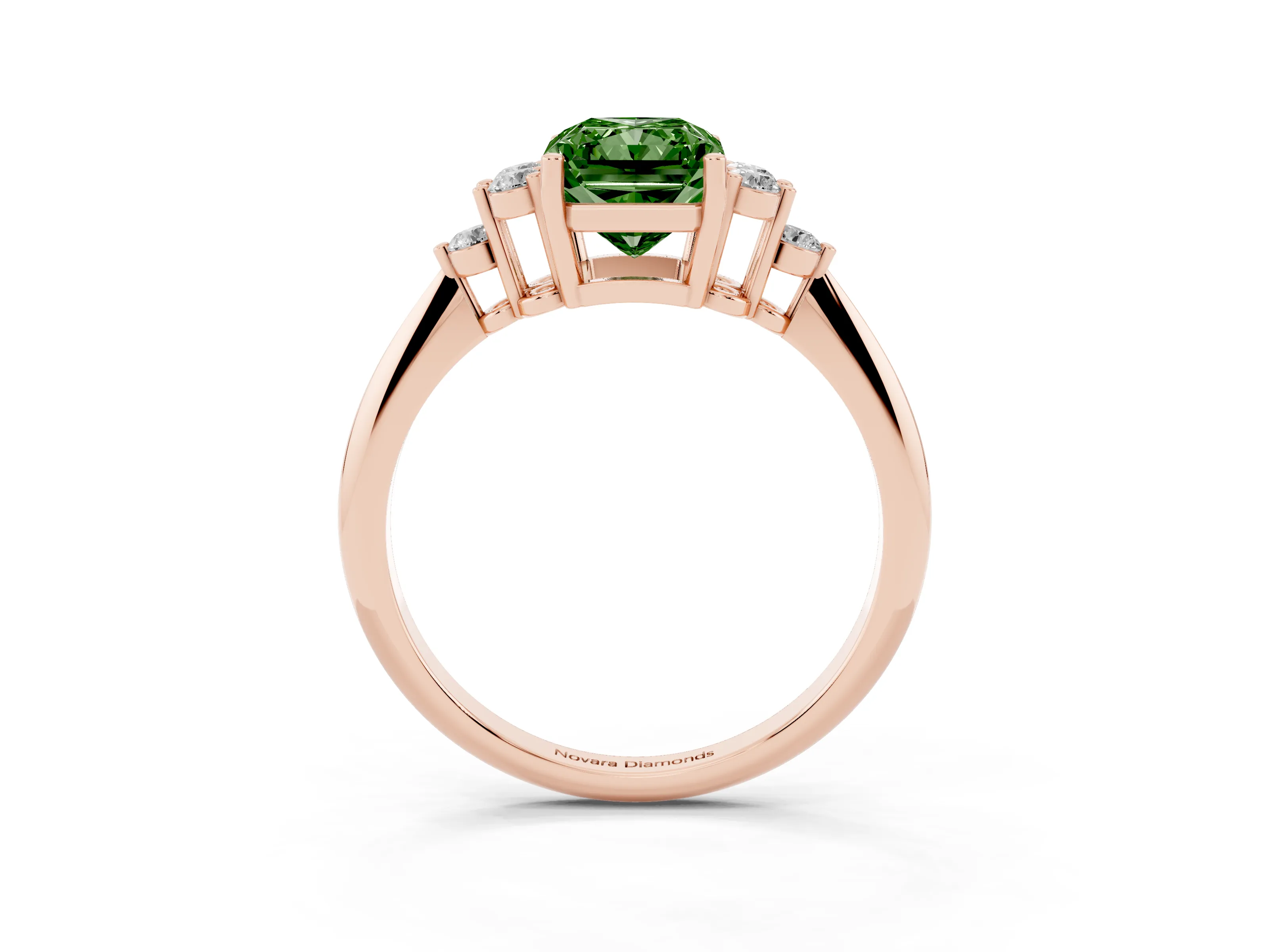 Fancy Green Radiant Cut Diamond Cluster Ring Set in Rose gold with Plain Band and Prong Setting