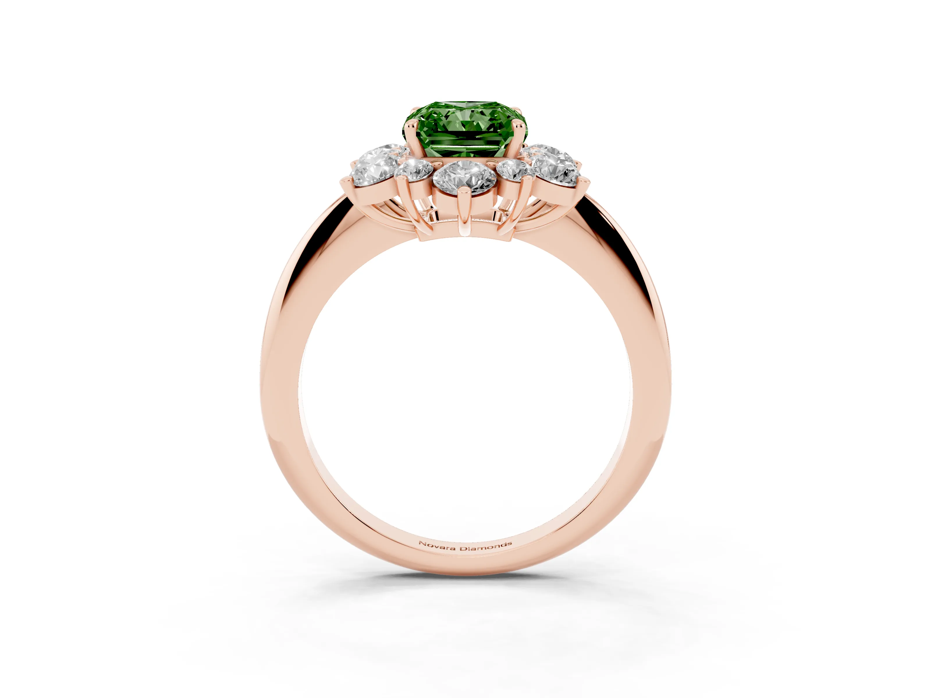 Fancy Green Radiant Cut Diamond Cluster Halo Ring Set in Rose gold with Solitaire Band and Prong Setting