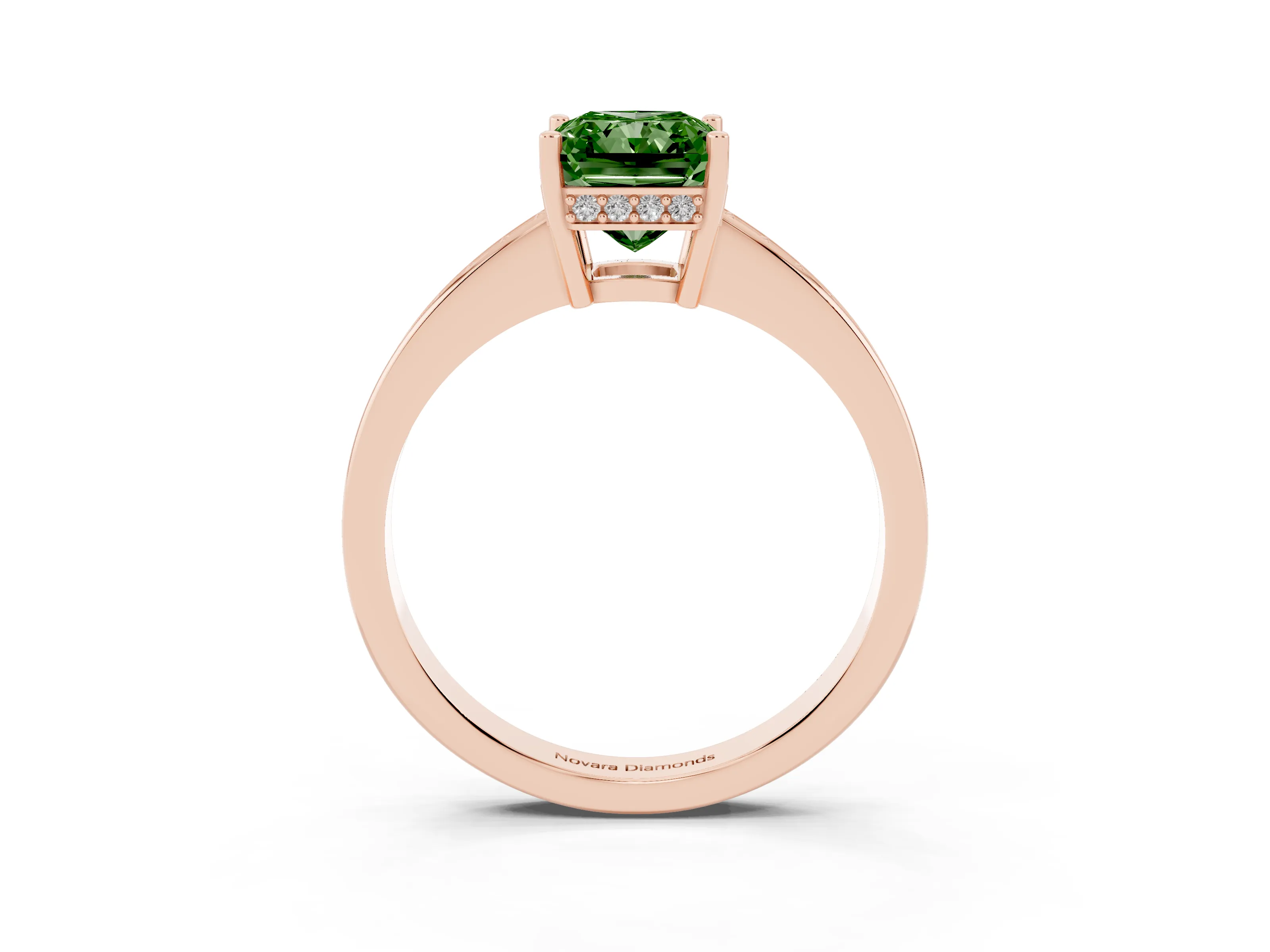 Fancy Green Radiant Cut Diamond Pavé Band Prong Set Solitaire Ring Set in Rose gold