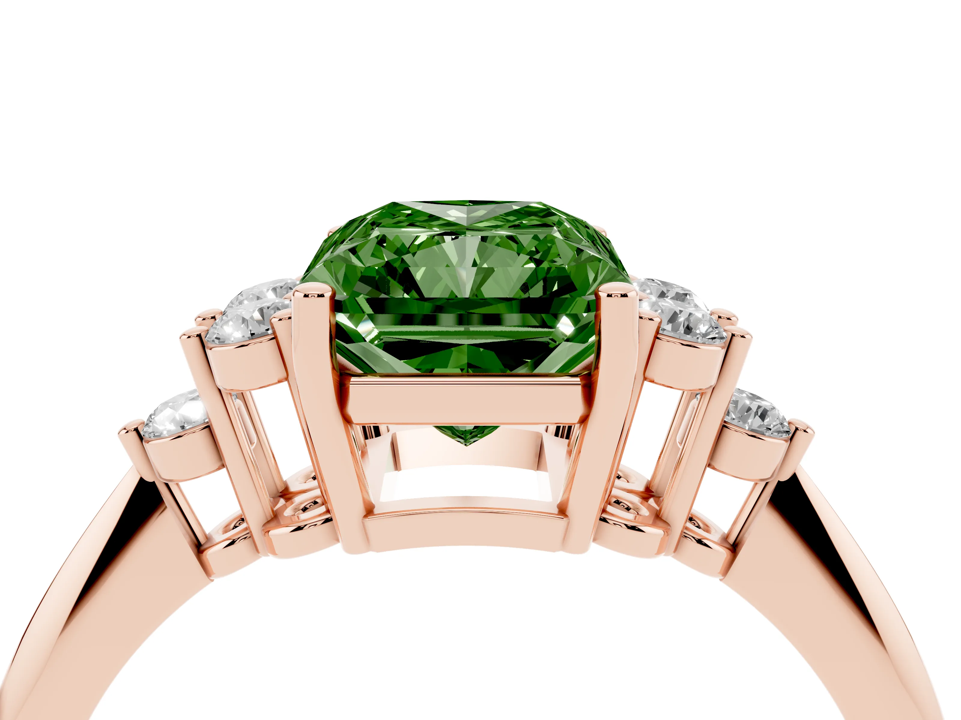 Fancy Green Radiant Cut Diamond Cluster Ring Set in Rose gold with Plain Band and Prong Setting
