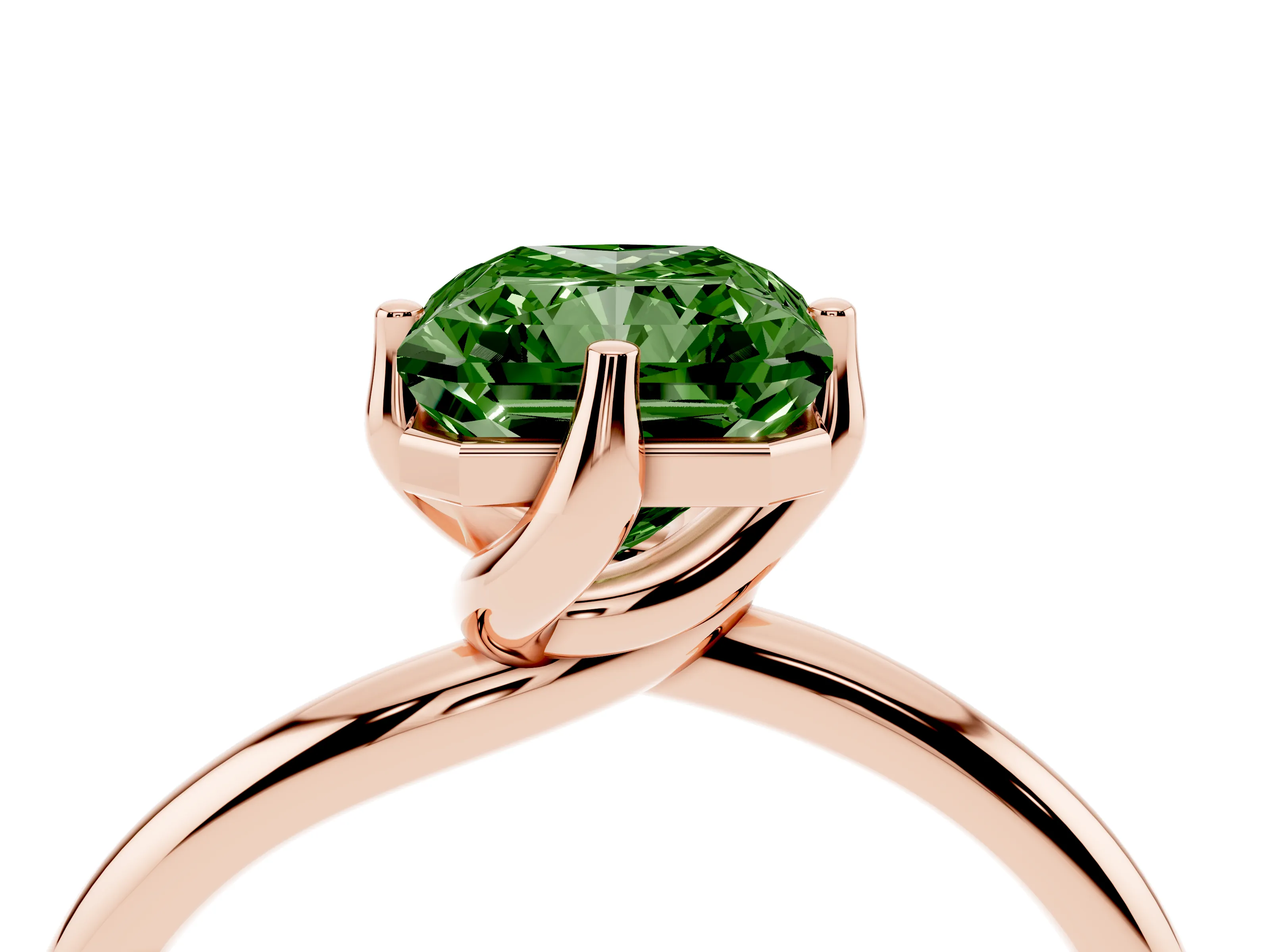 Fancy Green Radiant Cut Diamond Solitaire Engagement Ring Set in Rose gold with Classic Plain Band