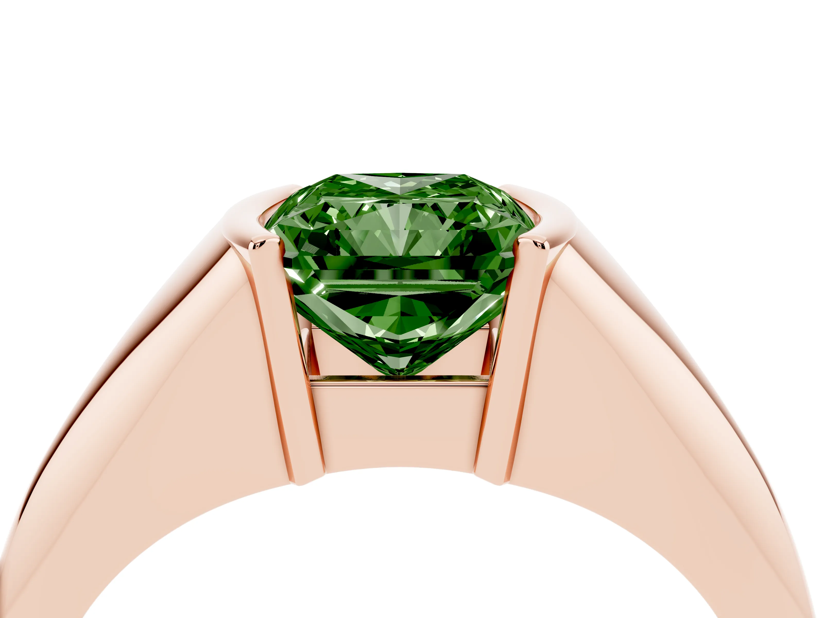 Fancy Green Radiant Cut Diamond Solitaire Tension Set Ring Set in Rose gold