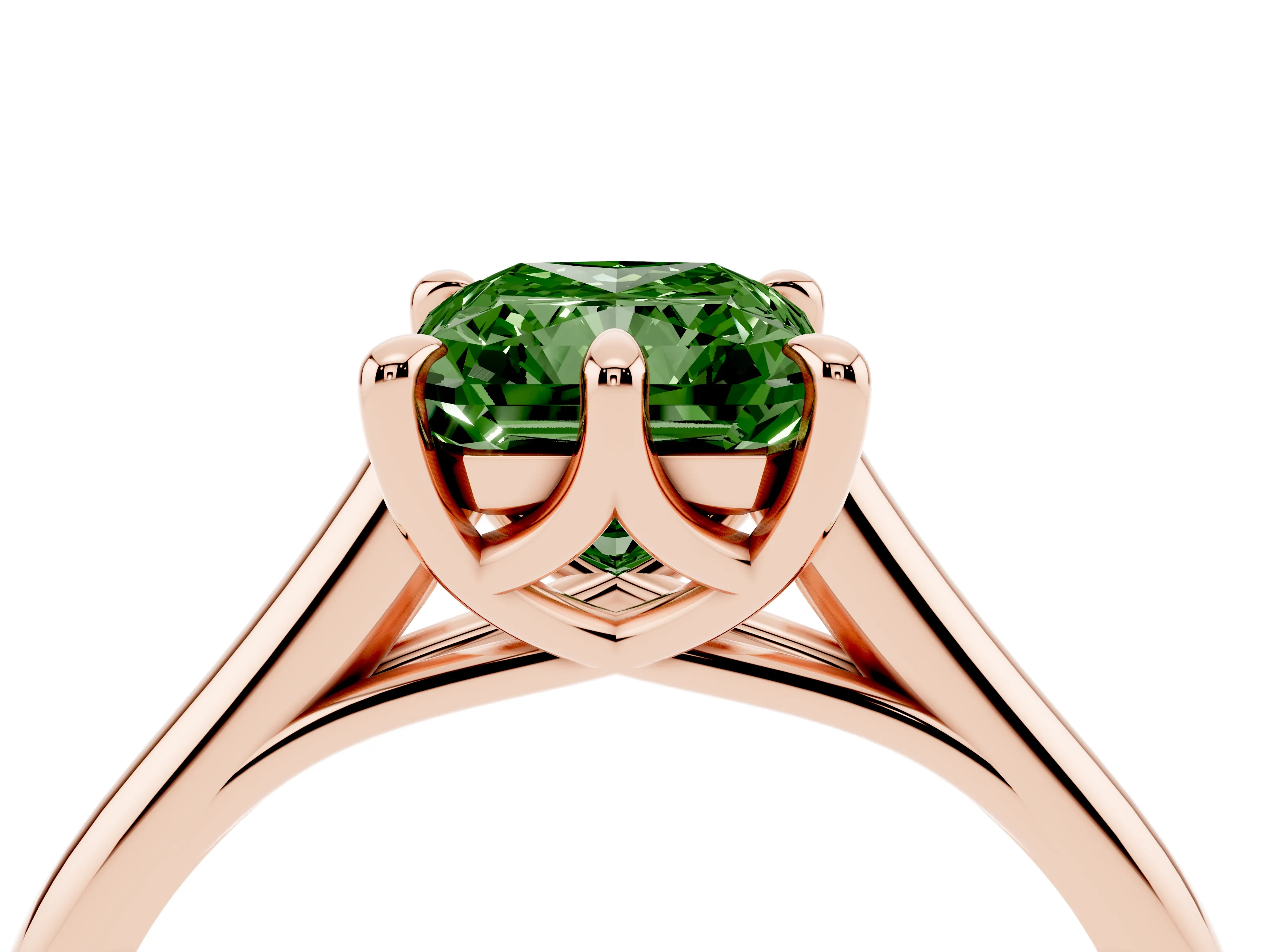 Fancy Green Radiant Cut Diamond Solitaire Engagement Ring Set in Rose gold with Prong Setting and Plain Classic Band