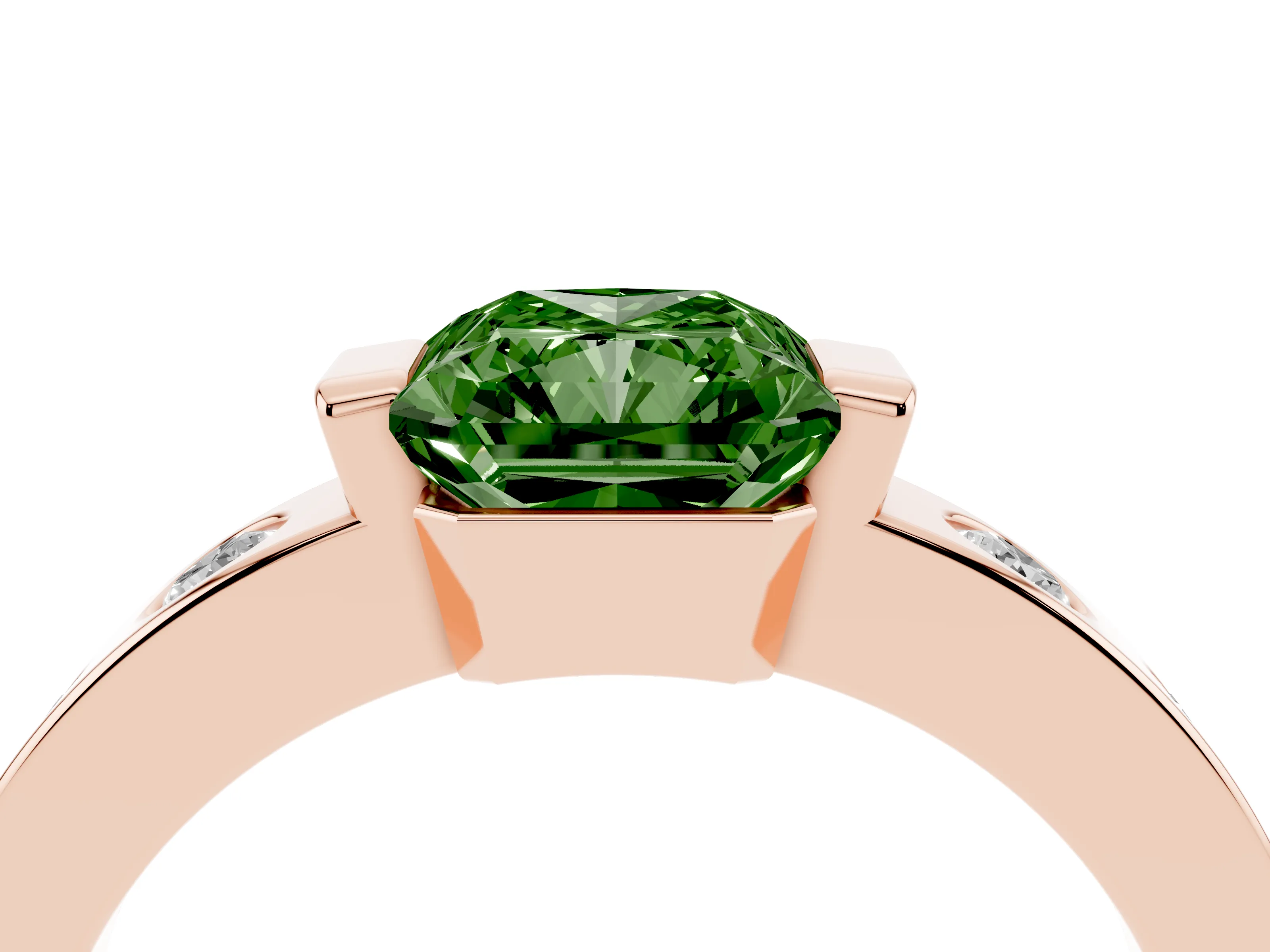 Fancy Green Radiant Cut Diamond Channel-Set Band Ring Set in Rose gold with Bezel Prong Setting