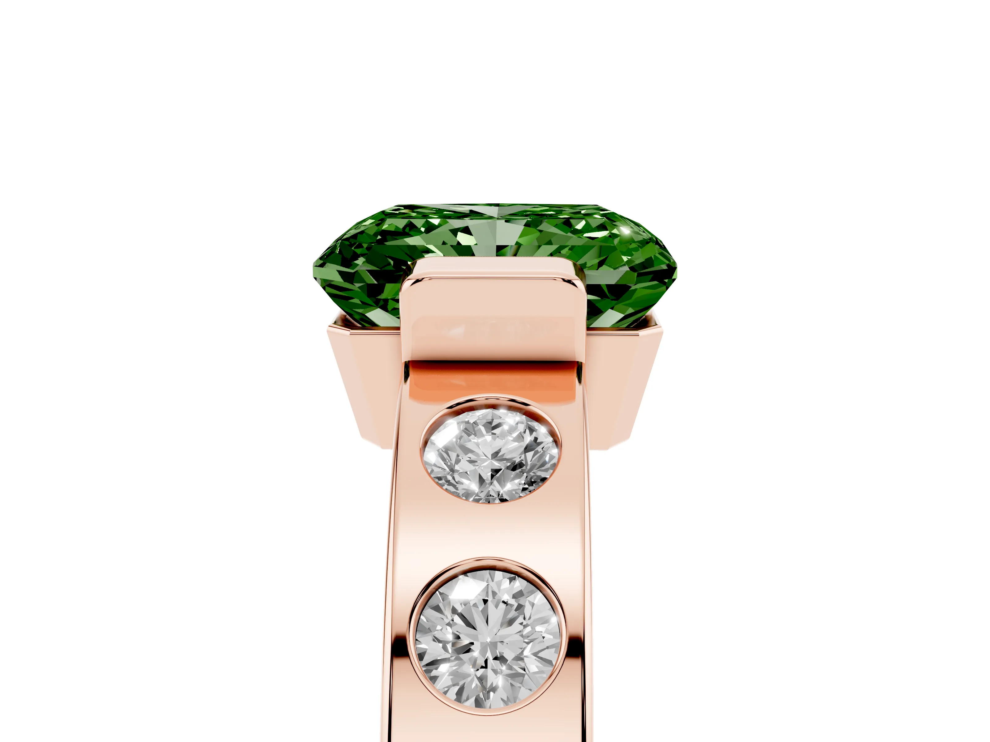 Fancy Green Radiant Cut Diamond Channel-Set Band Ring Set in Rose gold with Bezel Prong Setting