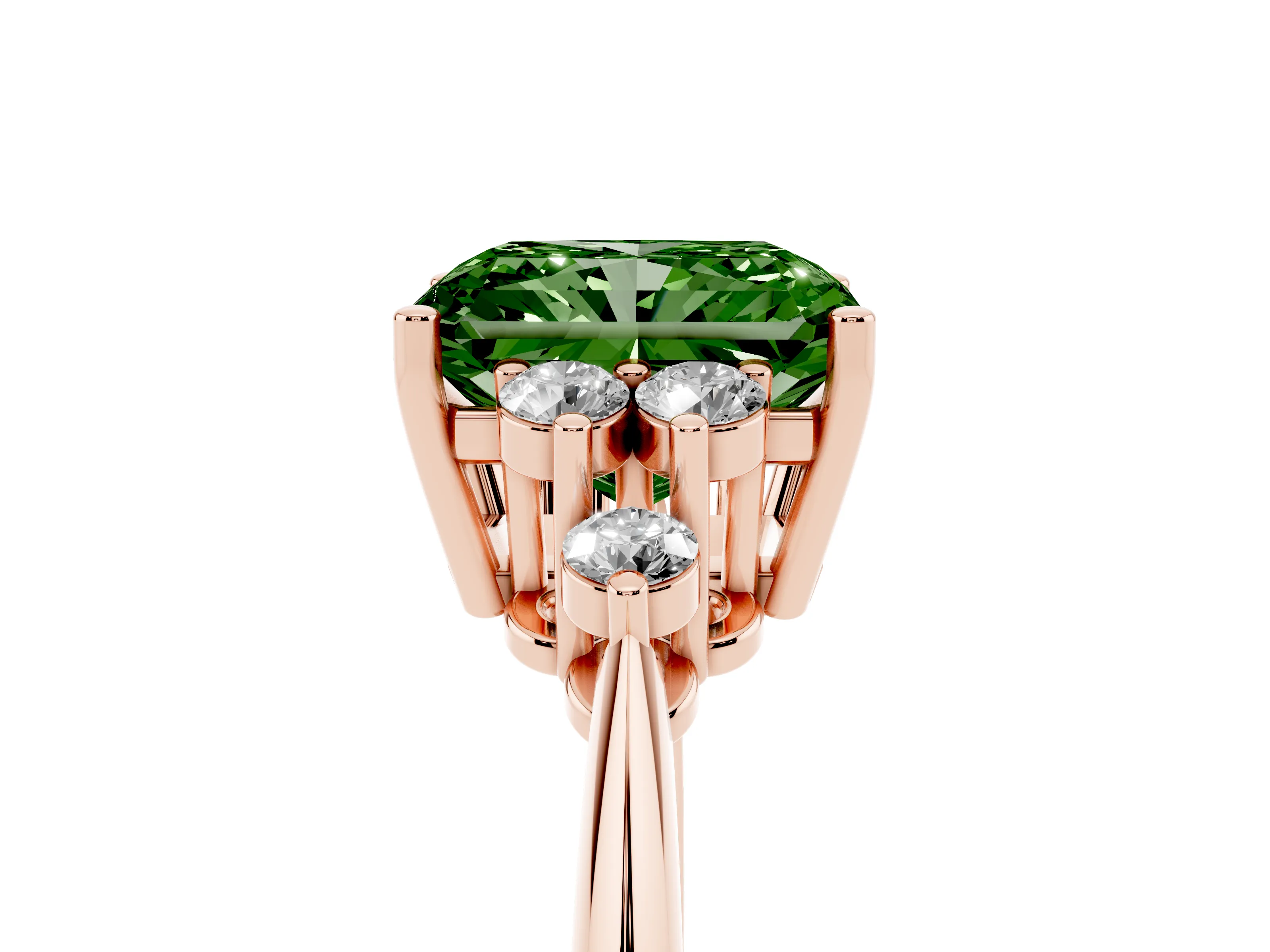 Fancy Green Radiant Cut Diamond Cluster Ring Set in Rose gold with Plain Band and Prong Setting
