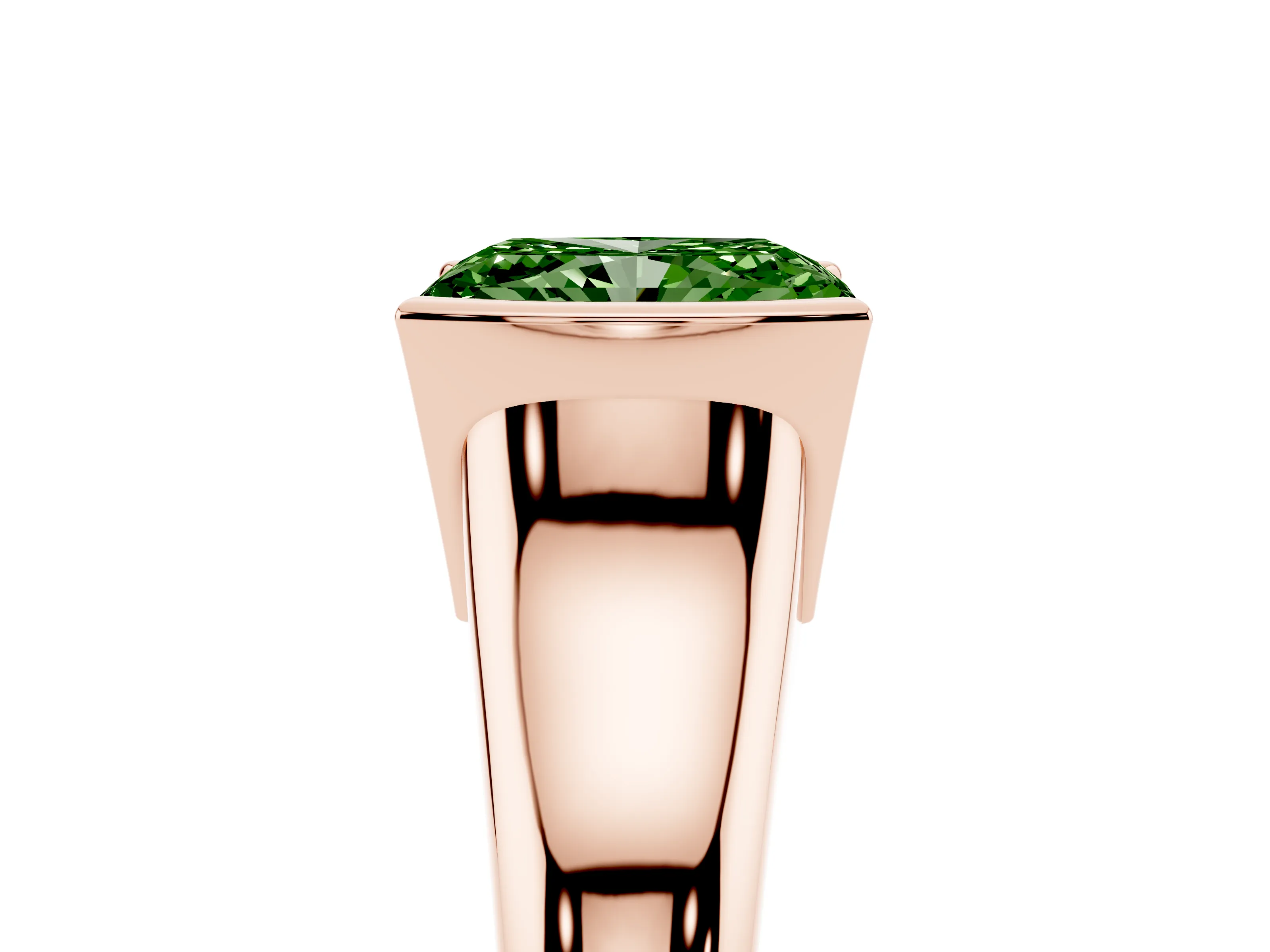 Fancy Green Radiant Cut Diamond Solitaire Tension Set Ring Set in Rose gold with Split Shank Band