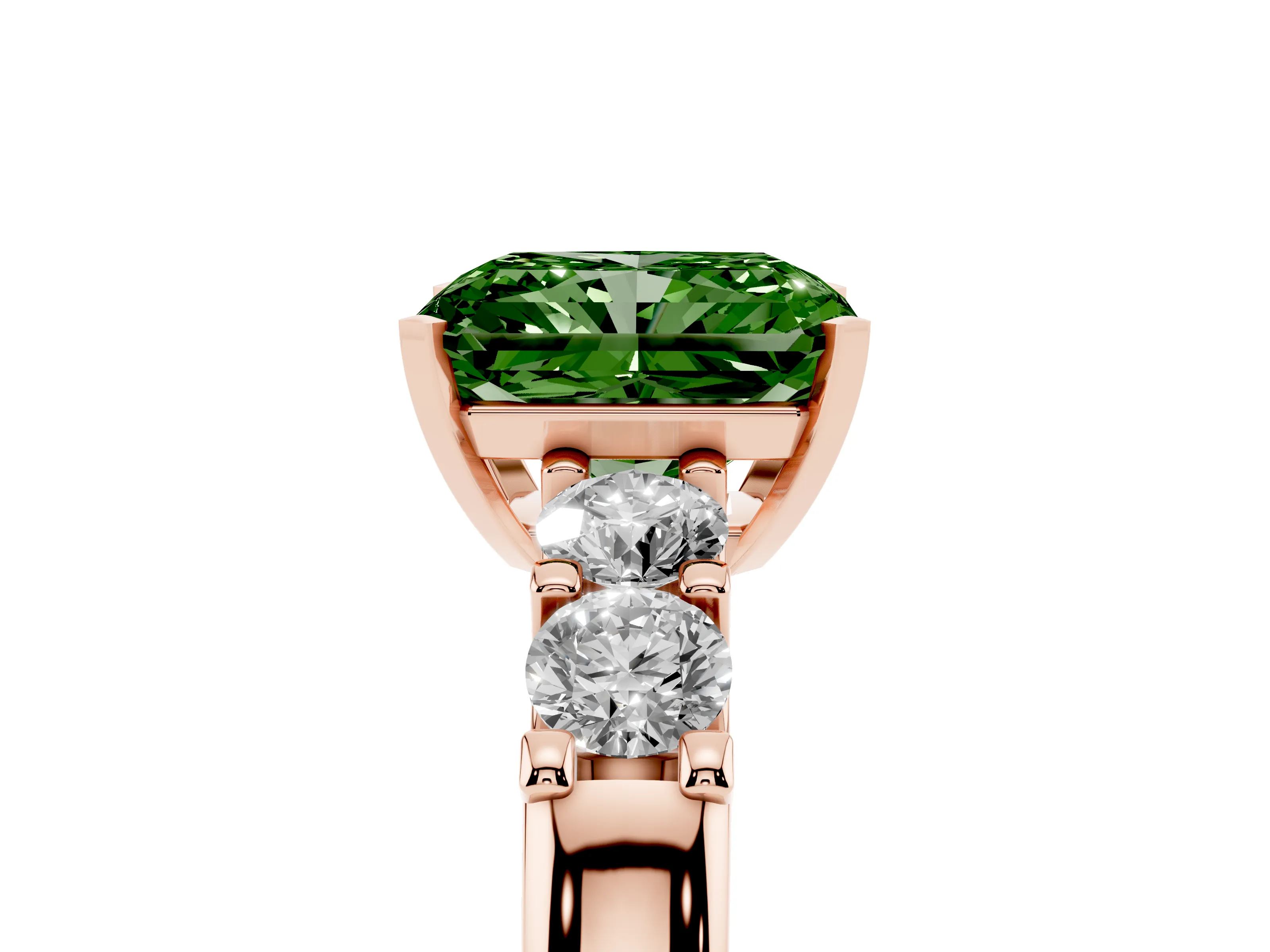 Fancy Green Radiant Cut Diamond Five-Stone Prong Set Engagement Ring Set in Rose gold with Channel Band