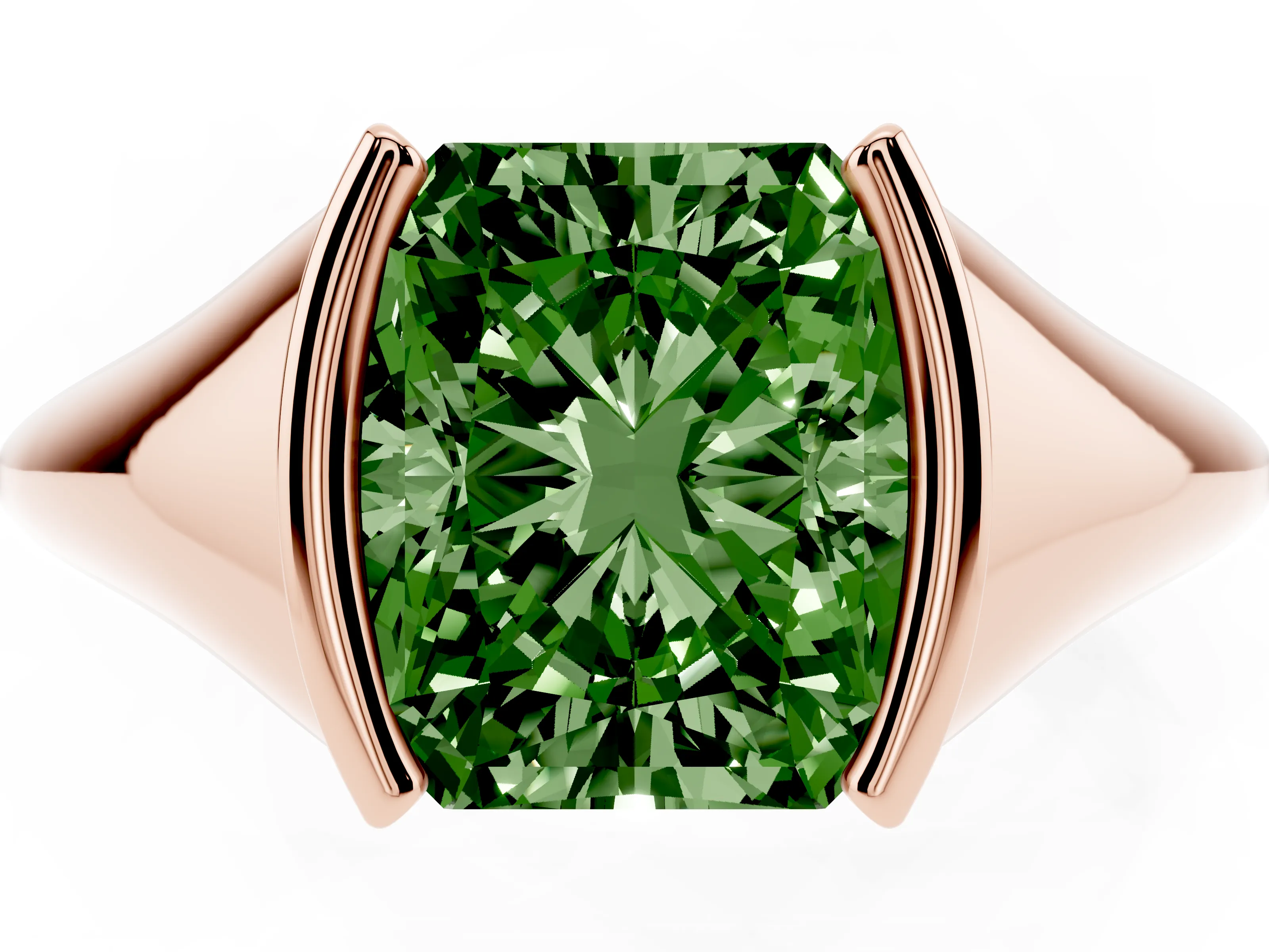 Fancy Green Radiant Cut Diamond Solitaire Tension Set Ring Set in Rose gold