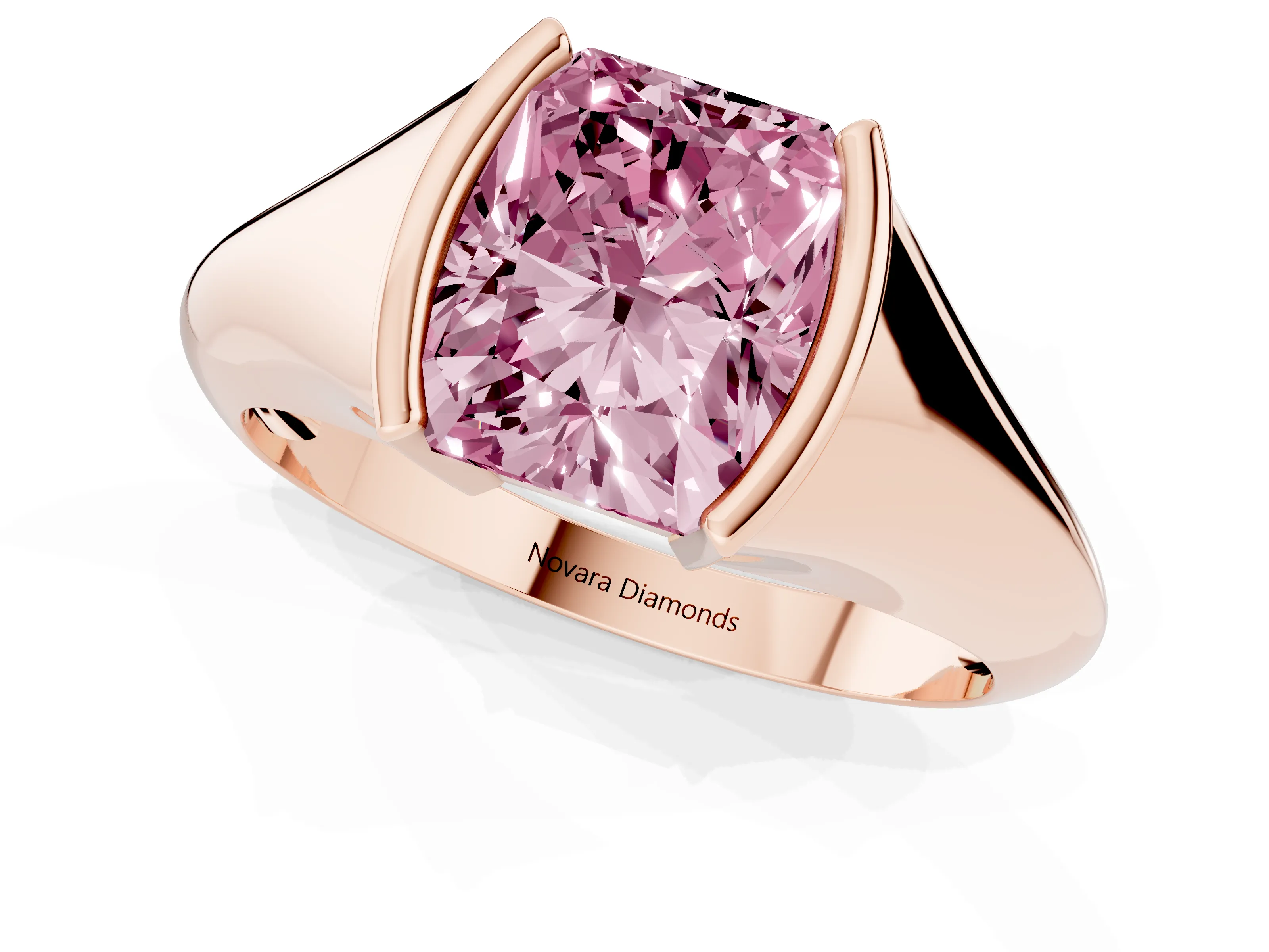 Fancy Pink Radiant Cut Diamond Solitaire Tension Set Ring Set in Rose gold