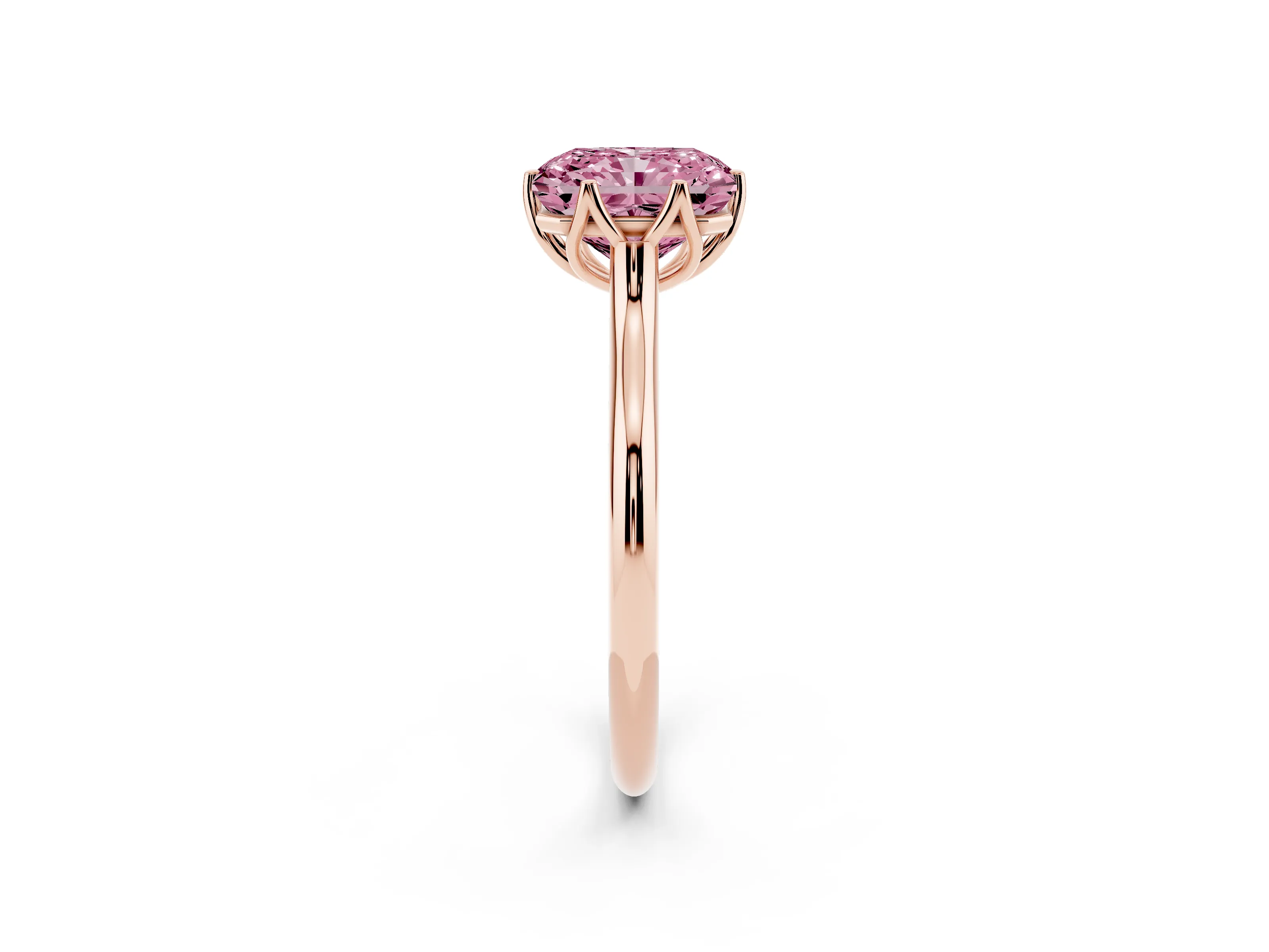 Fancy Pink Radiant Cut Diamond Solitaire Cathedral Ring Set in Rose gold with Prong Setting