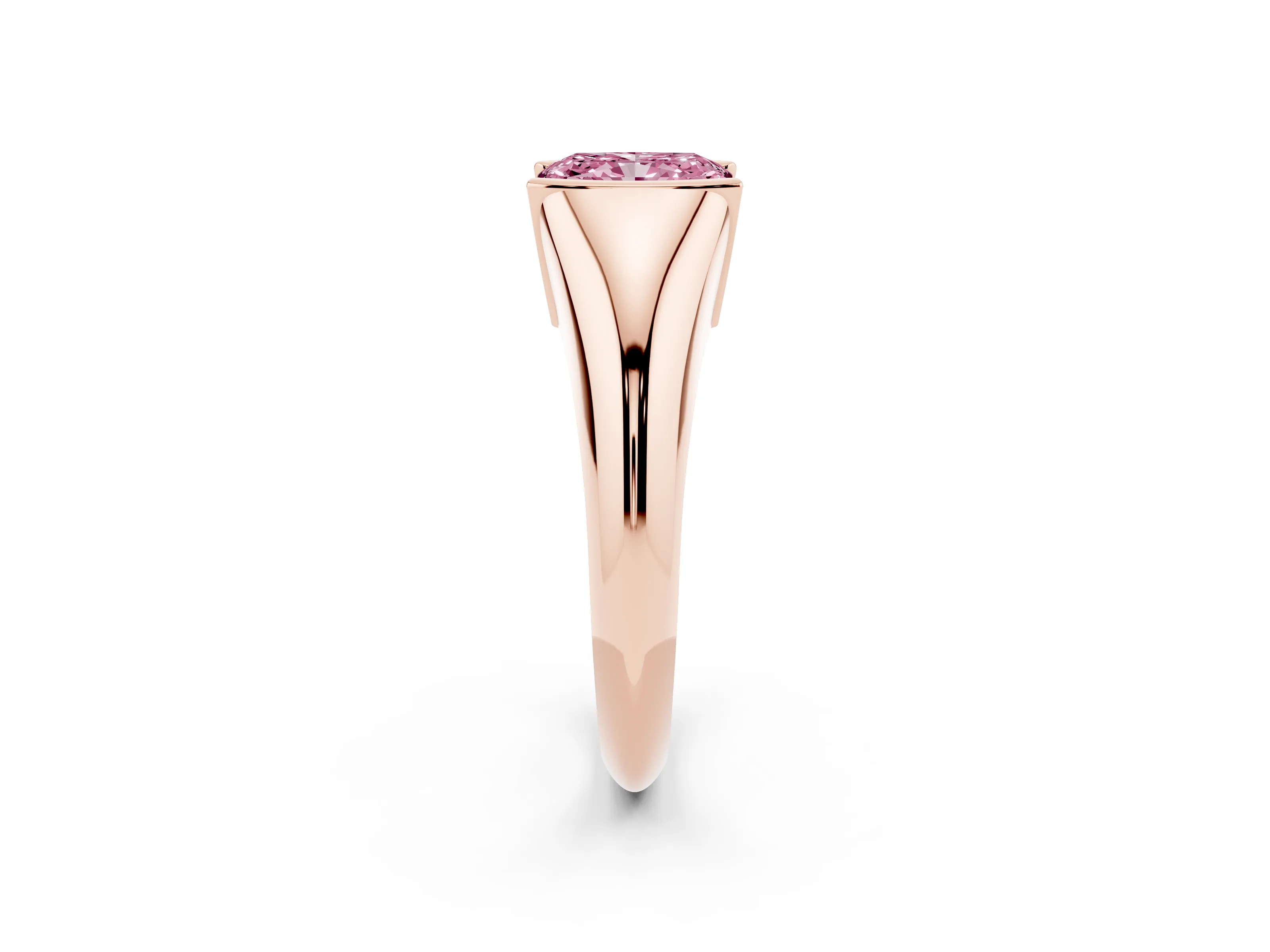 Fancy Pink Radiant Cut Diamond Solitaire Tension Set Ring Set in Rose gold