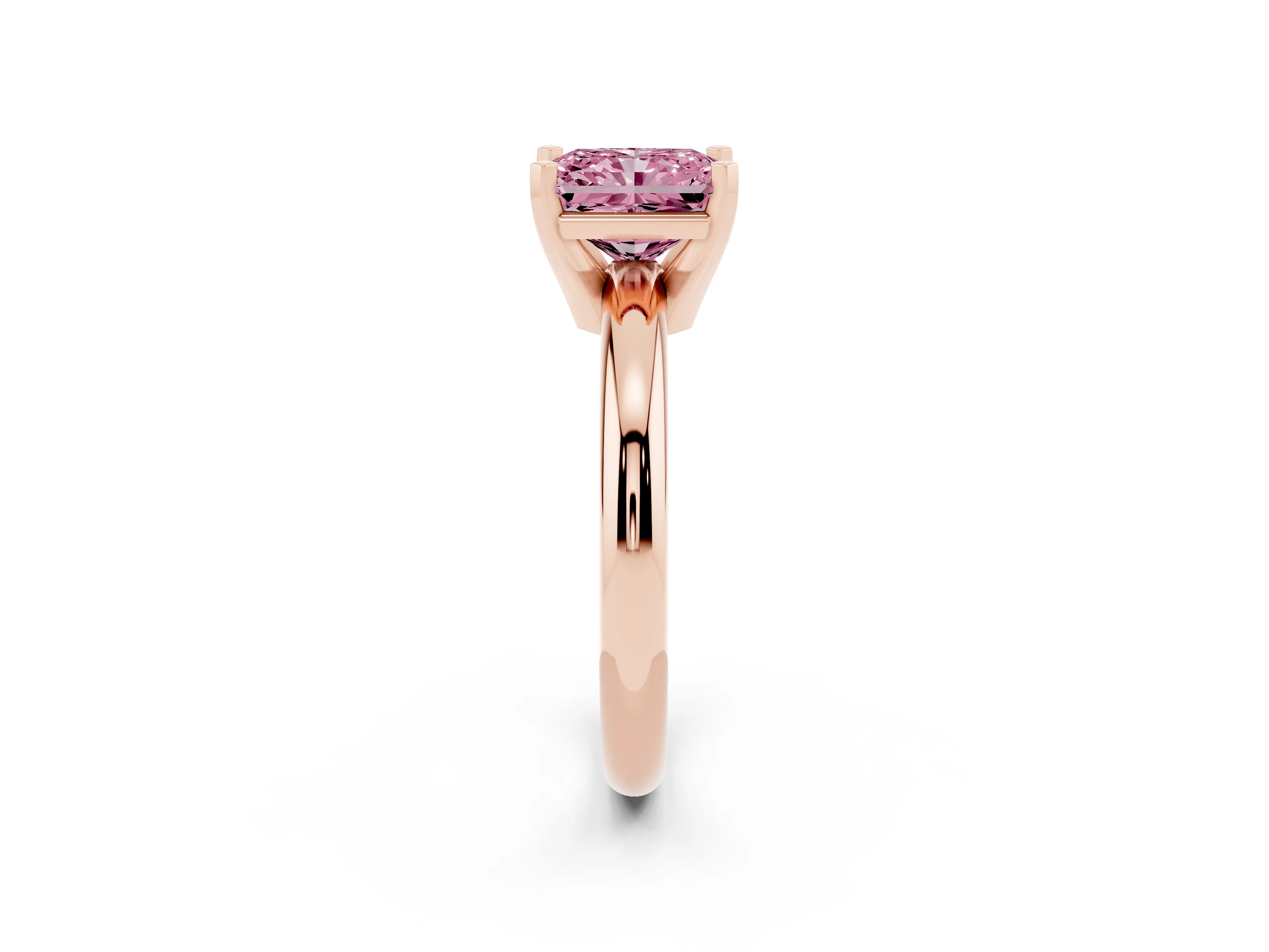 Fancy Pink Radiant Cut Diamond Solitaire Engagement Ring Set in Rose gold with Round Band and Prong Setting