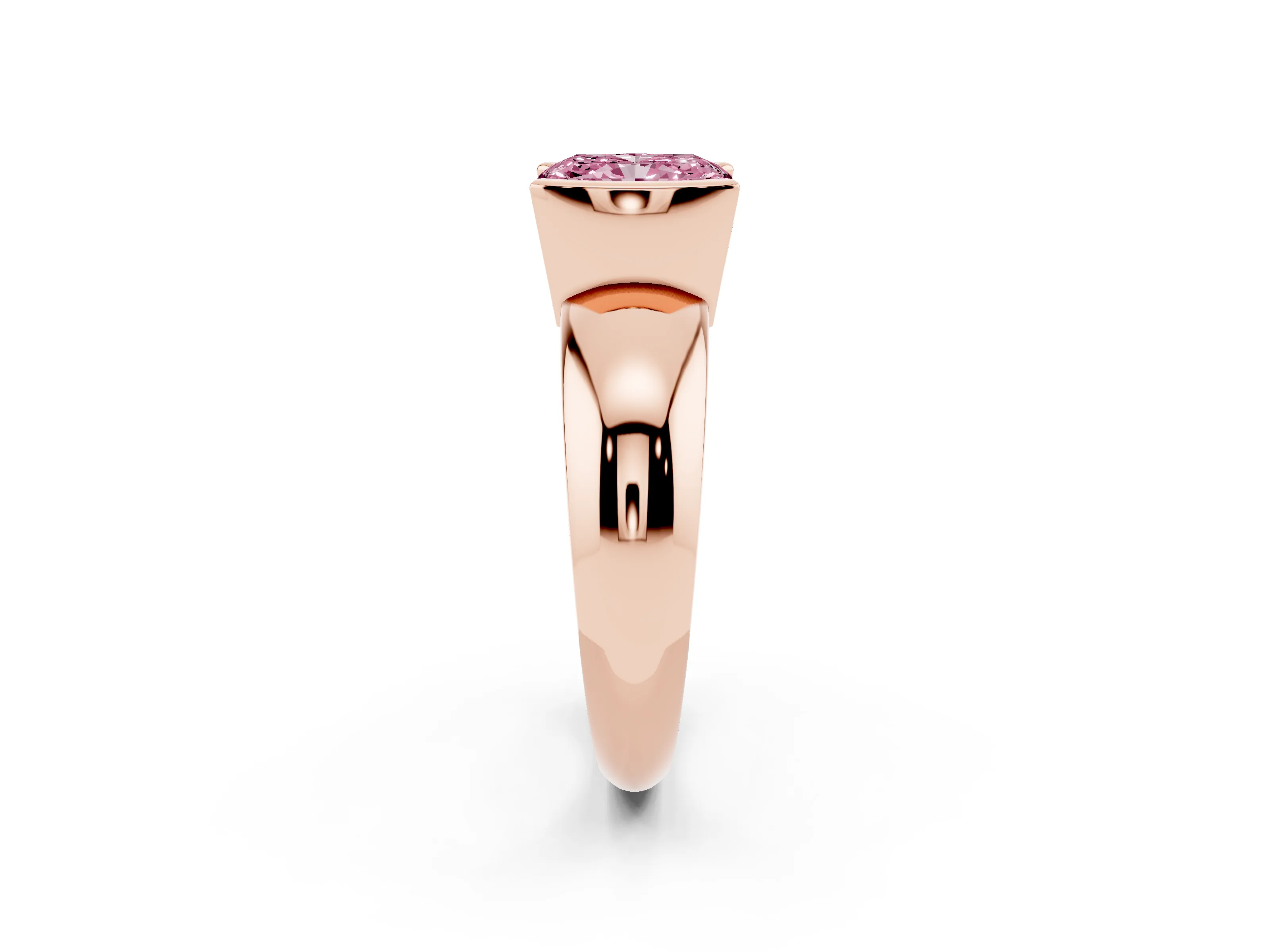 Fancy Pink Radiant Cut Diamond Solitaire Tension Set Ring Set in Rose gold with Wide Band