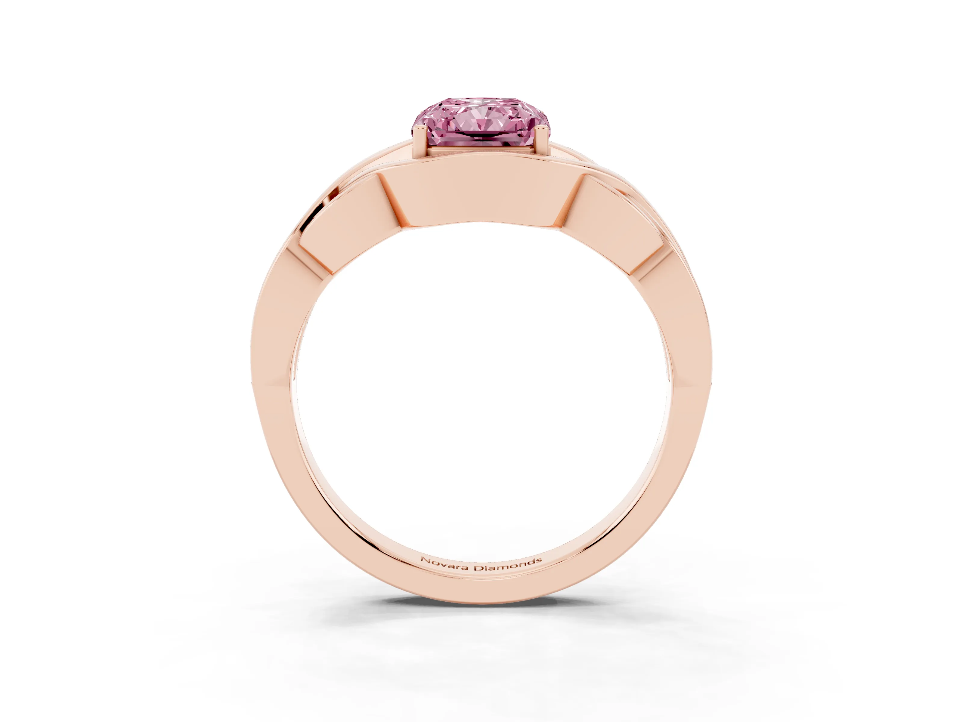 Fancy Pink Radiant Cut Diamond Solitaire Ring Set in Rose gold with Intertwined Band