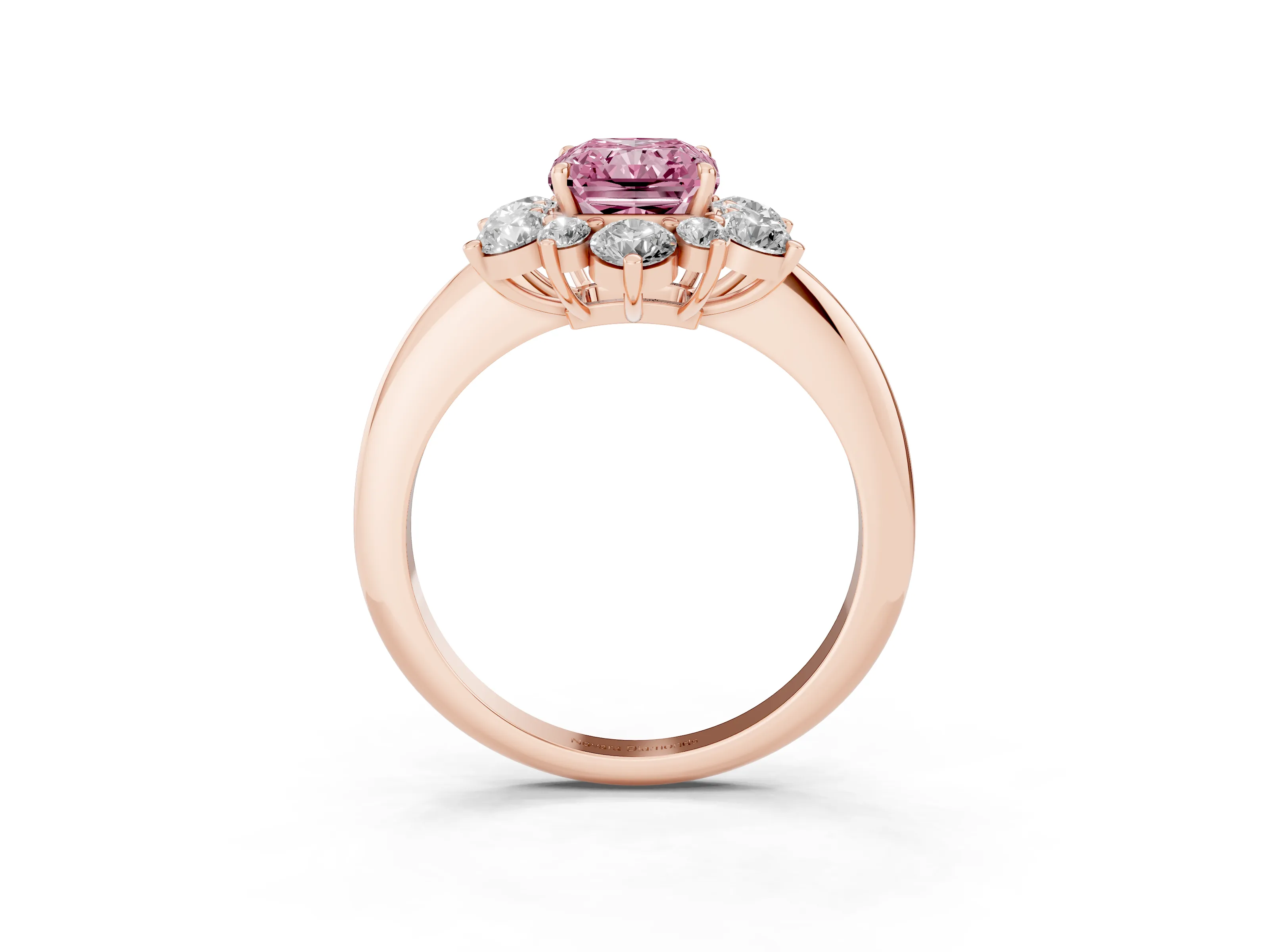 Fancy Pink Radiant Cut Diamond Cluster Halo Ring Set in Rose gold with Solitaire Band and Prong Setting