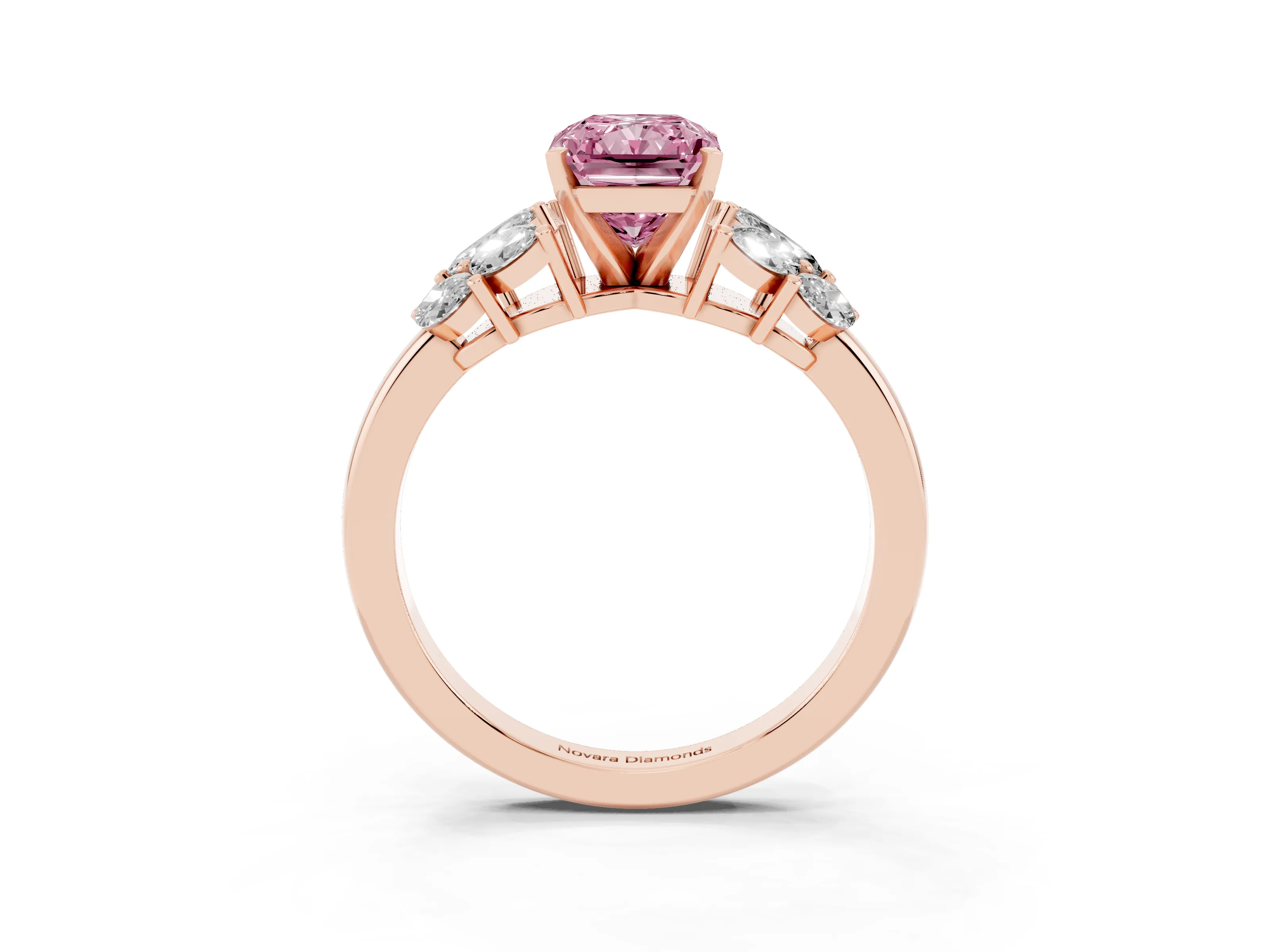 Fancy Pink Radiant Cut Diamond Cluster Leaf Design Ring Set in Rose gold with Prong Setting
