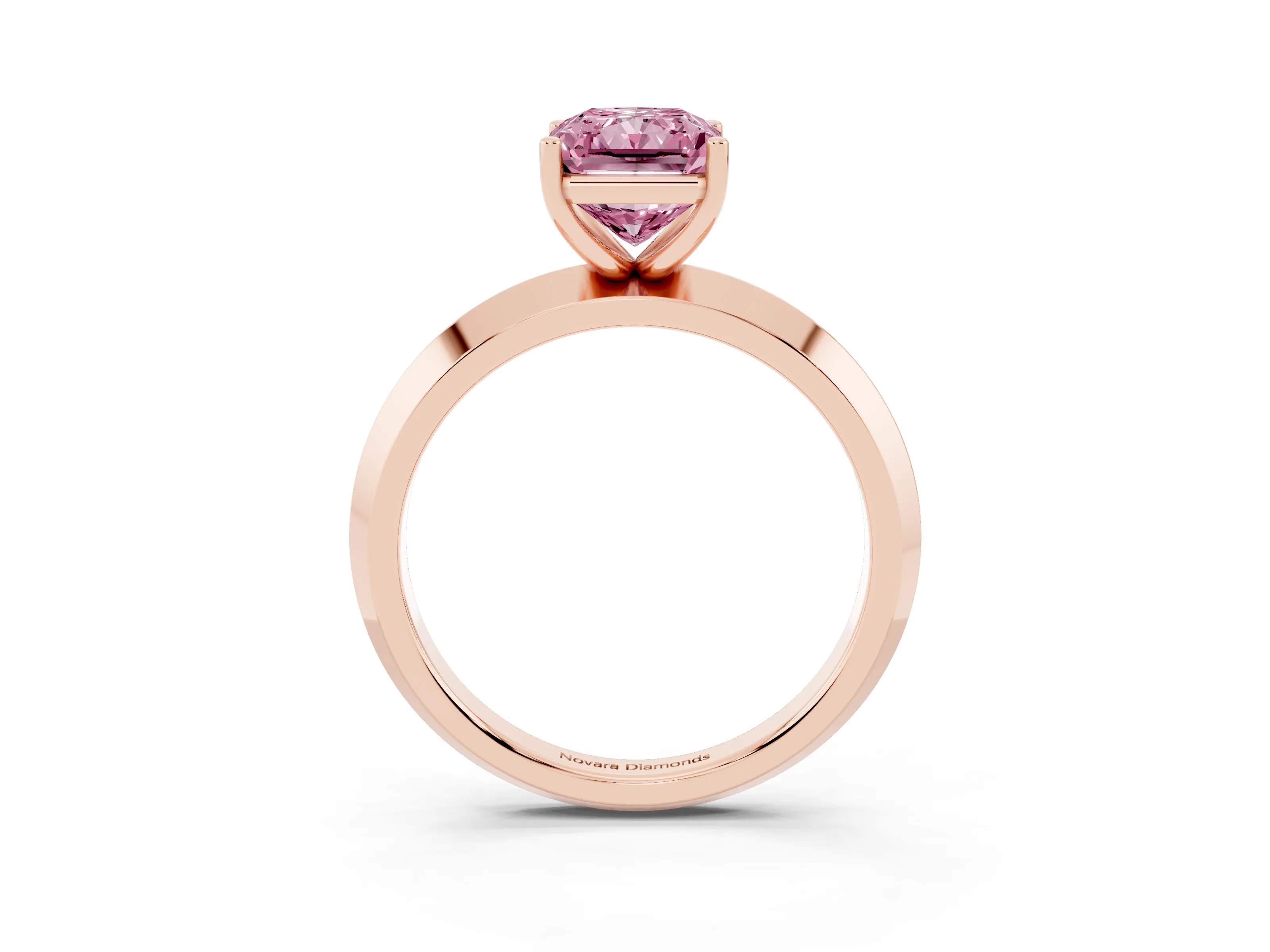 Fancy Pink Radiant Cut Diamond Solitaire Engagement Ring Set in Rose gold with Flat Band and Prong Setting