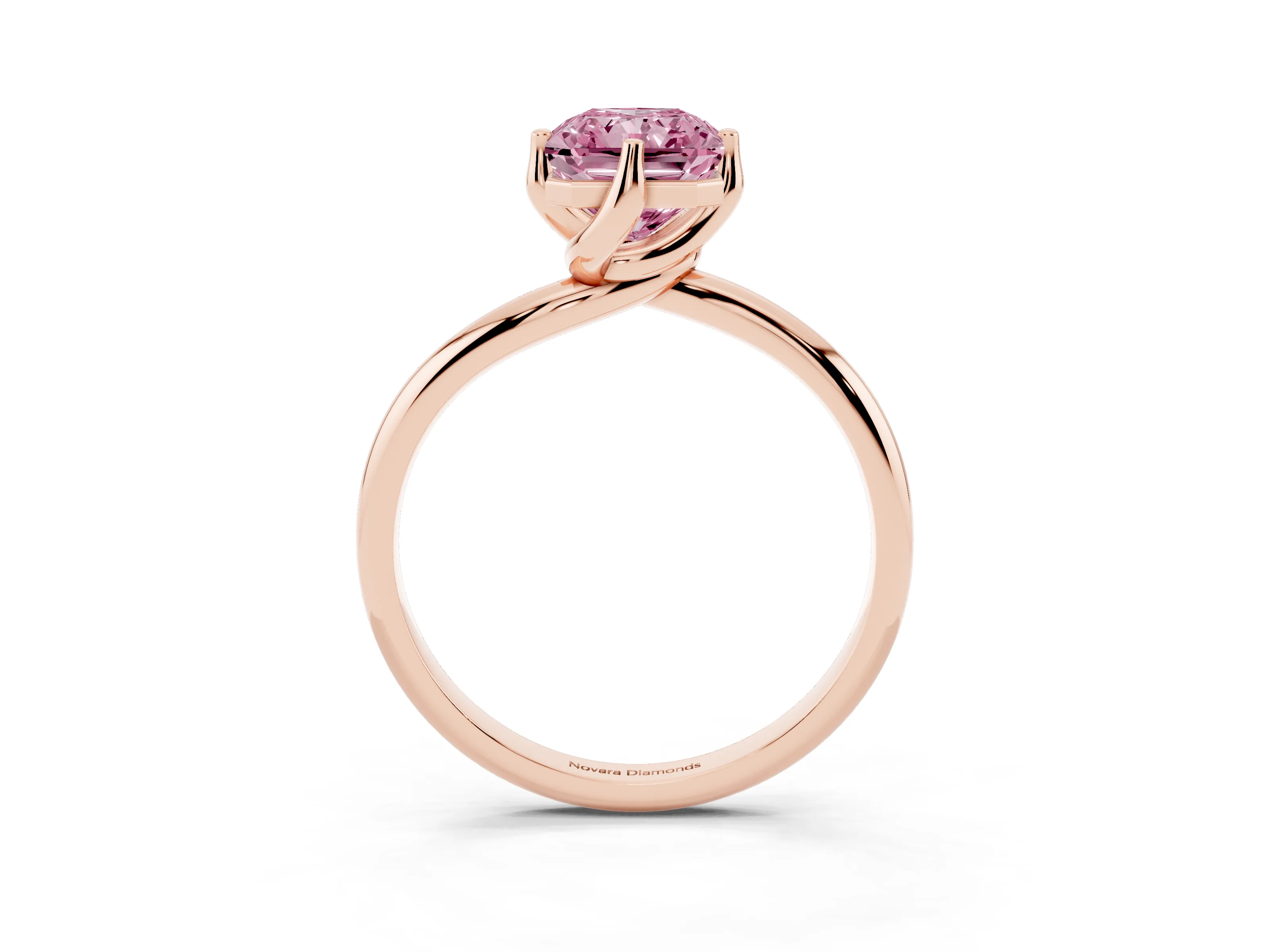 Fancy Pink Radiant Cut Diamond Solitaire Engagement Ring Set in Rose gold with Classic Plain Band