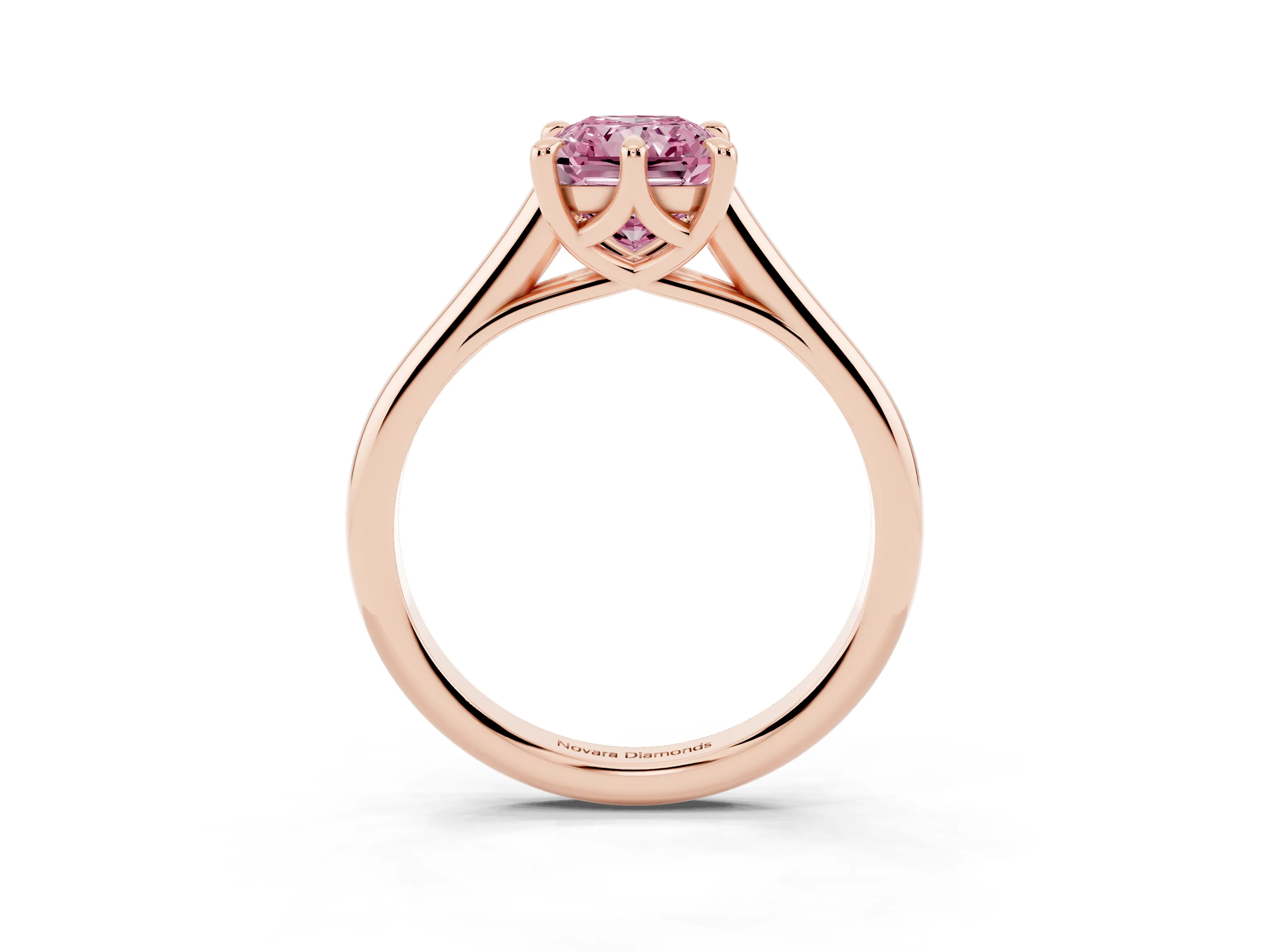 Fancy Pink Radiant Cut Diamond Solitaire Engagement Ring Set in Rose gold with Prong Setting and Plain Classic Band
