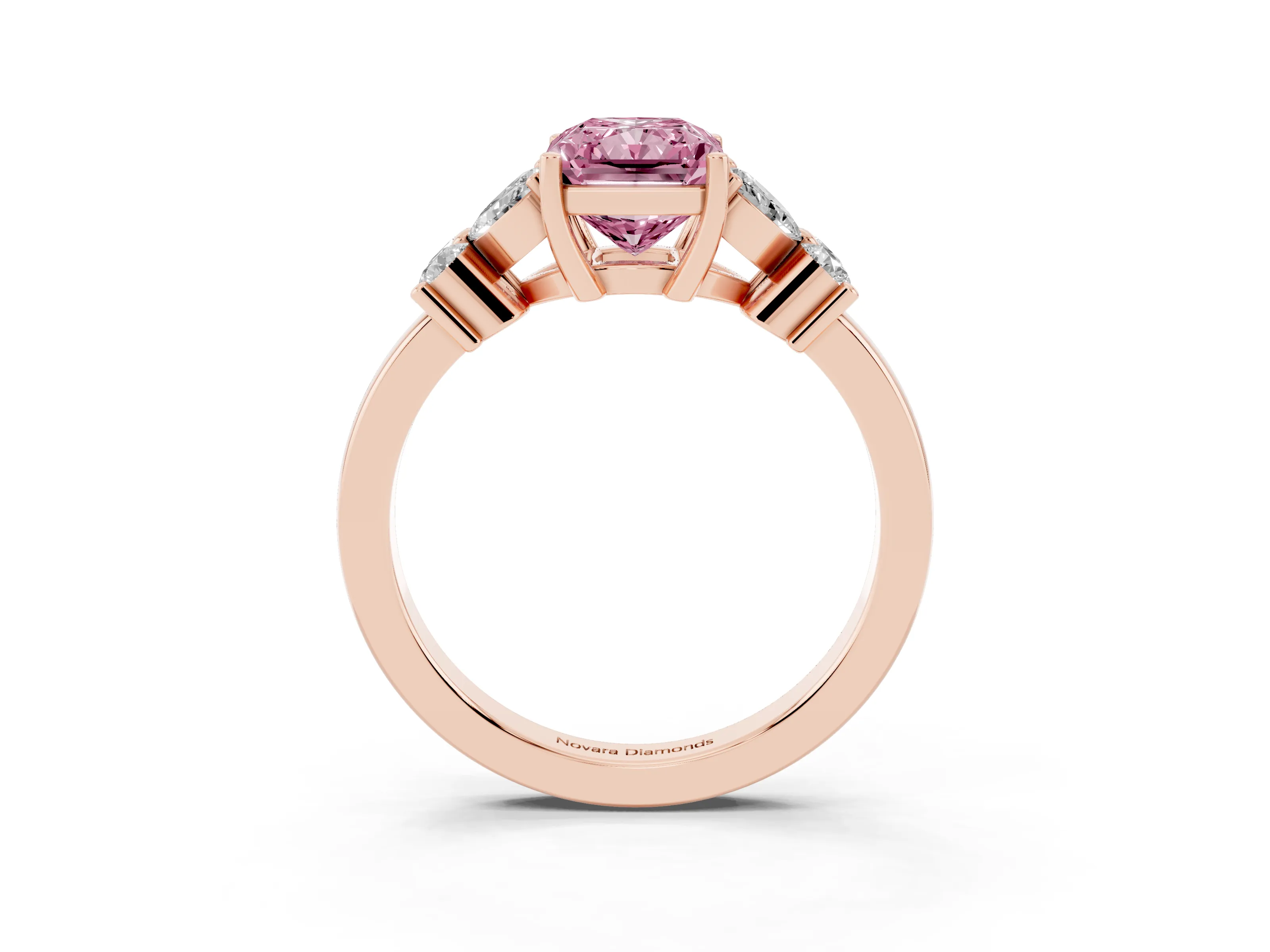 Fancy Pink Radiant Cut Diamond Floral Cluster Ring Set in Rose gold with Marquise Petals and Prong Setting