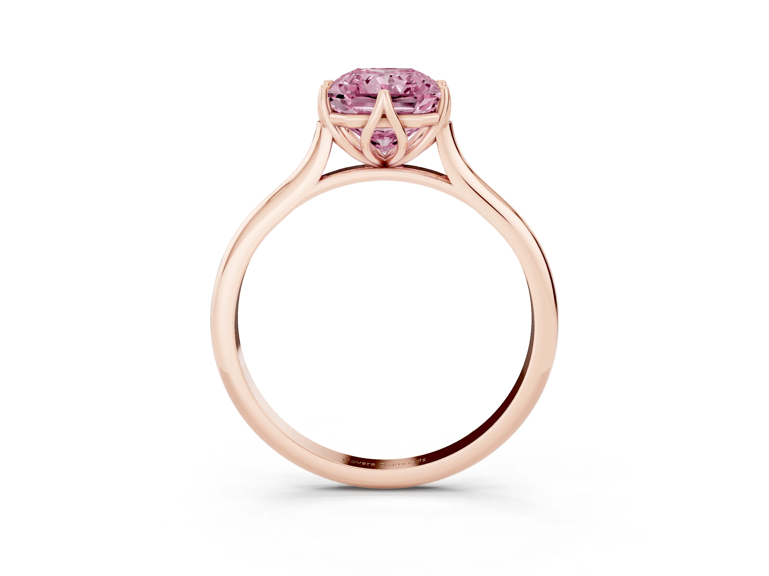 Fancy Pink Radiant Cut Diamond Solitaire Cathedral Ring Set in Rose gold with Prong Setting