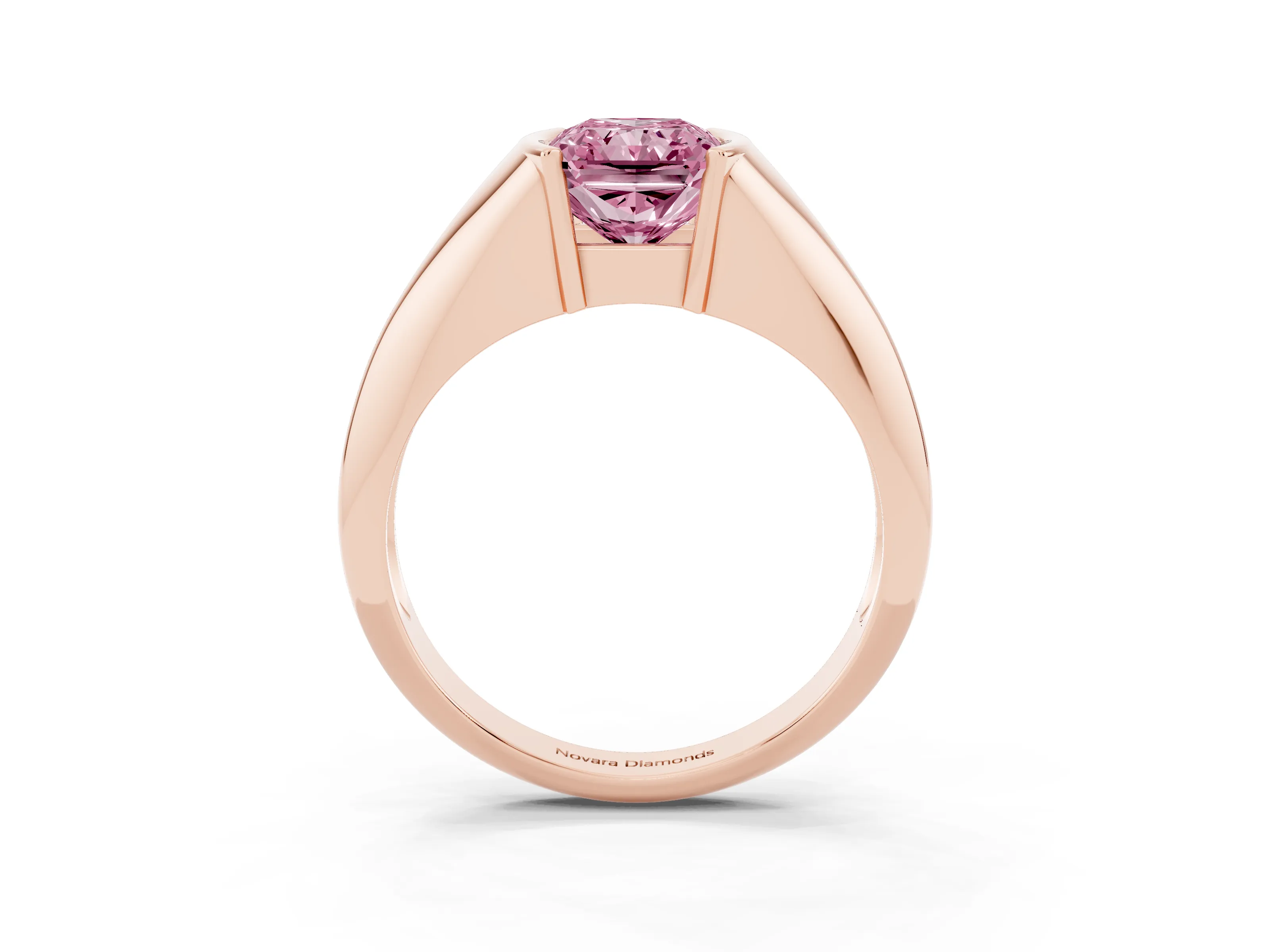 Fancy Pink Radiant Cut Diamond Solitaire Tension Set Ring Set in Rose gold