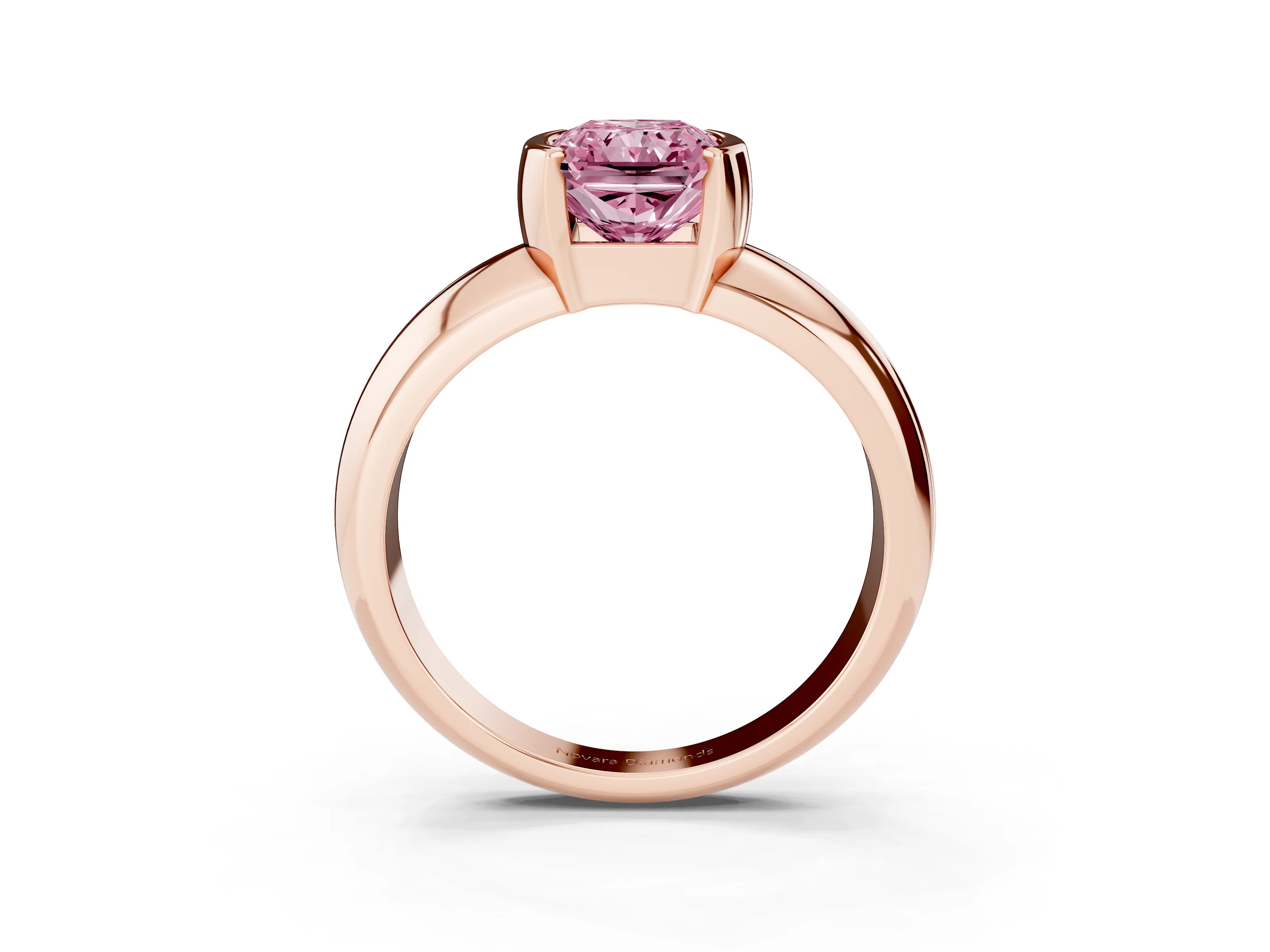 Fancy Pink Radiant Cut Diamond Solitaire Tension Set Ring Set in Rose gold with Wide Band
