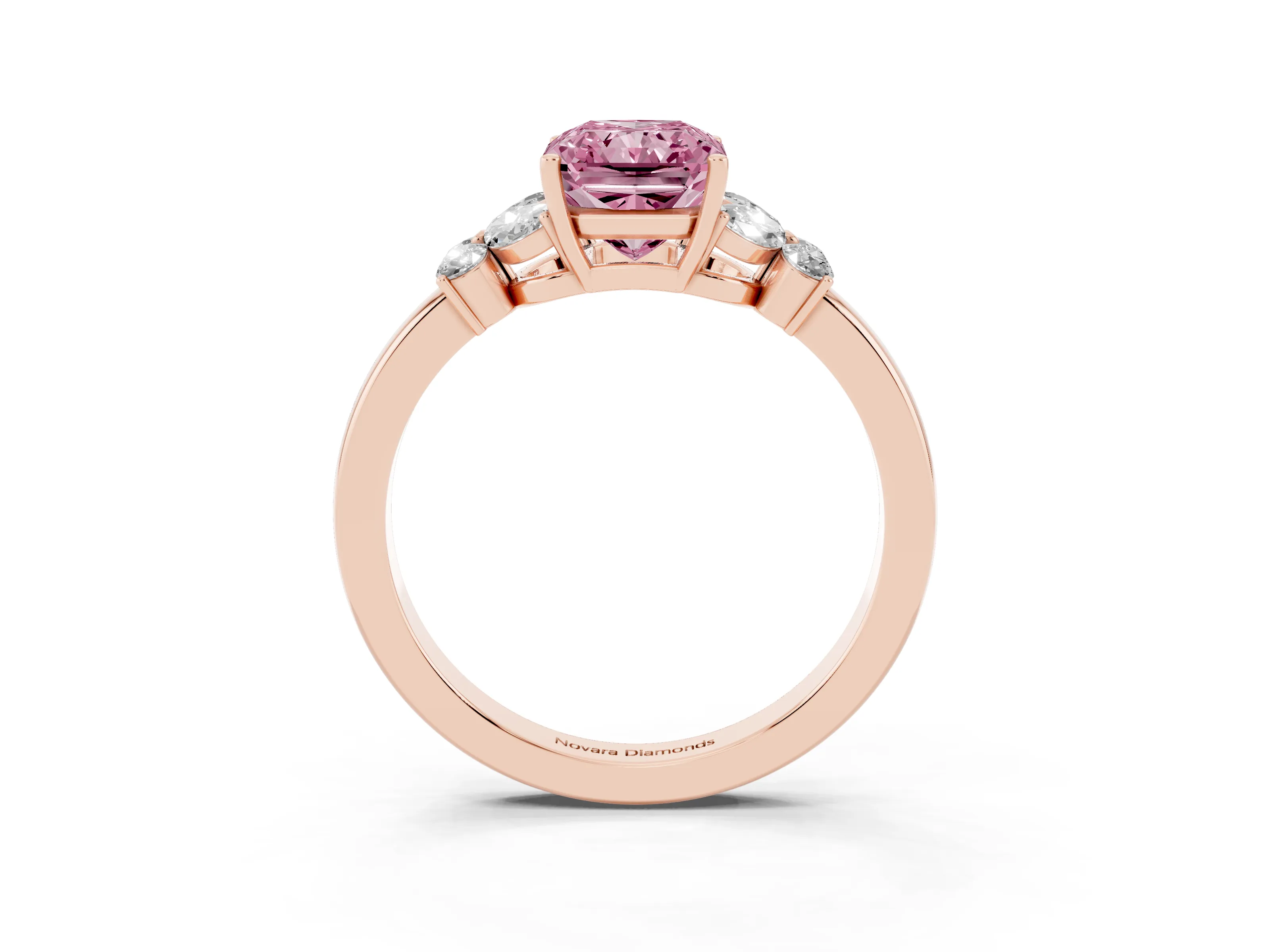 Fancy Pink Radiant Cut Diamond Solitaire Floral Ring Set in Rose gold with Marquise Petals and Prong Setting