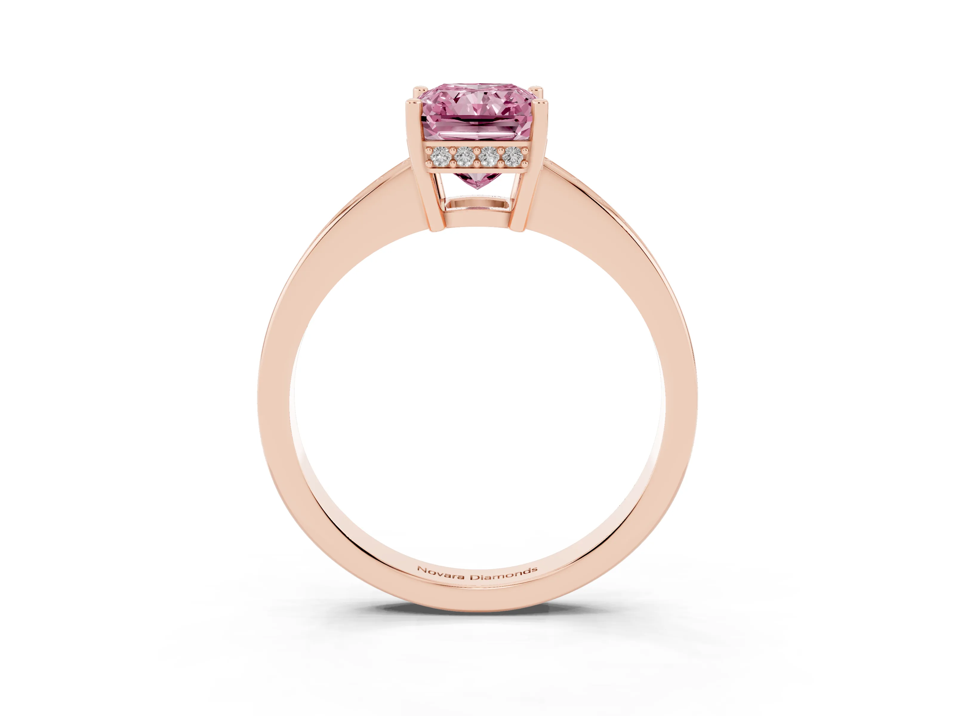 Fancy Pink Radiant Cut Diamond Pavé Band Prong Set Solitaire Ring Set in Rose gold