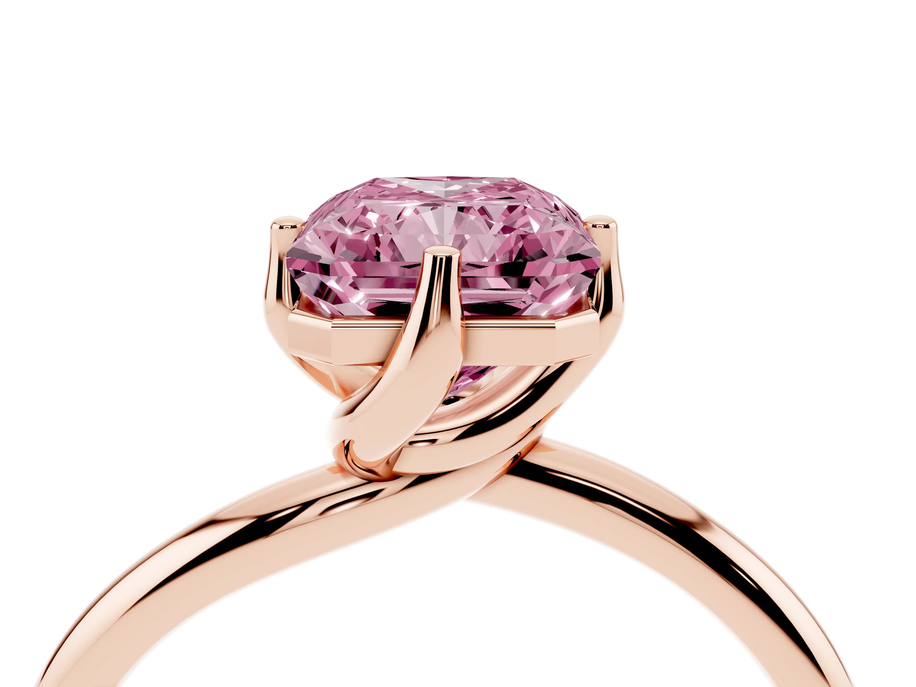 Fancy Pink Radiant Cut Diamond Solitaire Engagement Ring Set in Rose gold with Classic Plain Band
