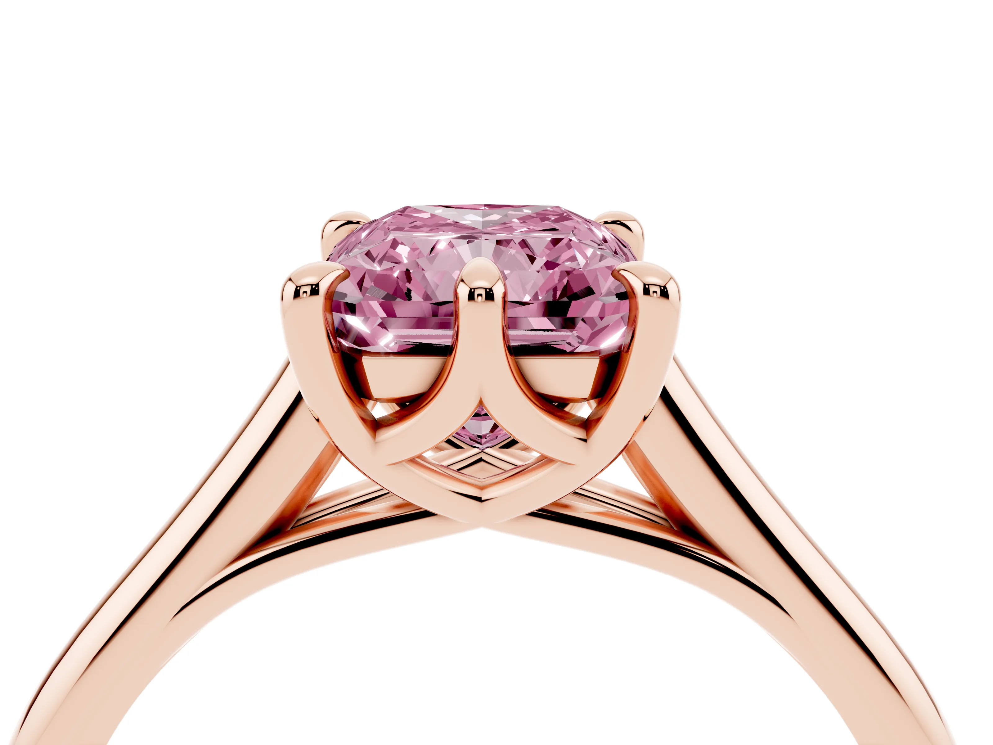 Fancy Pink Radiant Cut Diamond Solitaire Engagement Ring Set in Rose gold with Prong Setting and Plain Classic Band