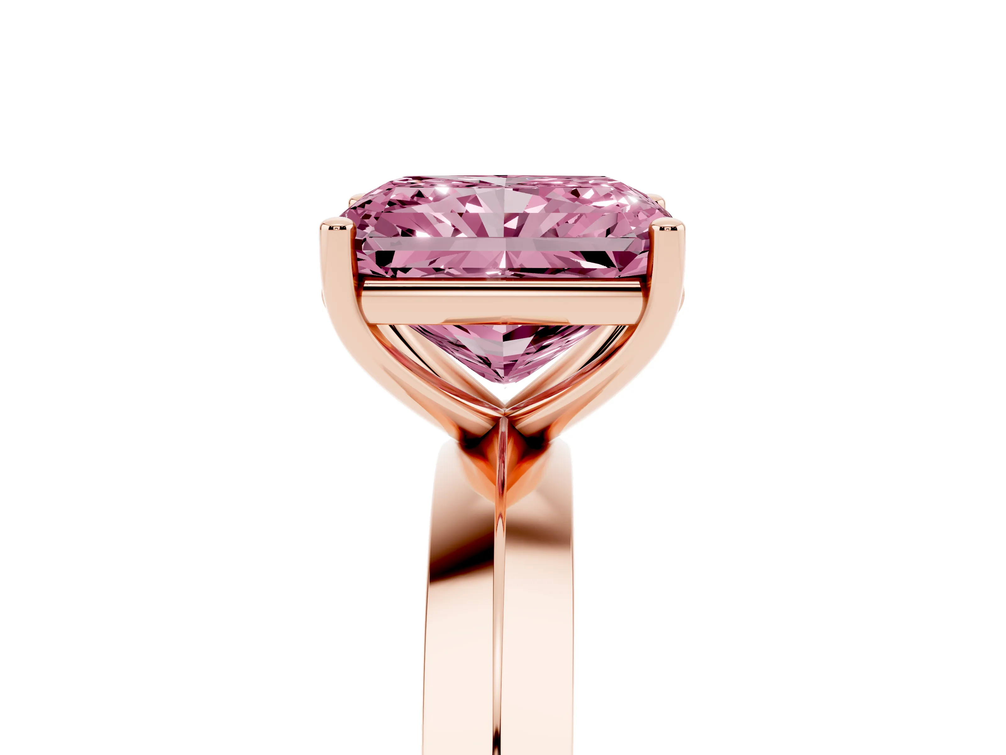 Fancy Pink Radiant Cut Diamond Solitaire Engagement Ring Set in Rose gold with Flat Band and Prong Setting