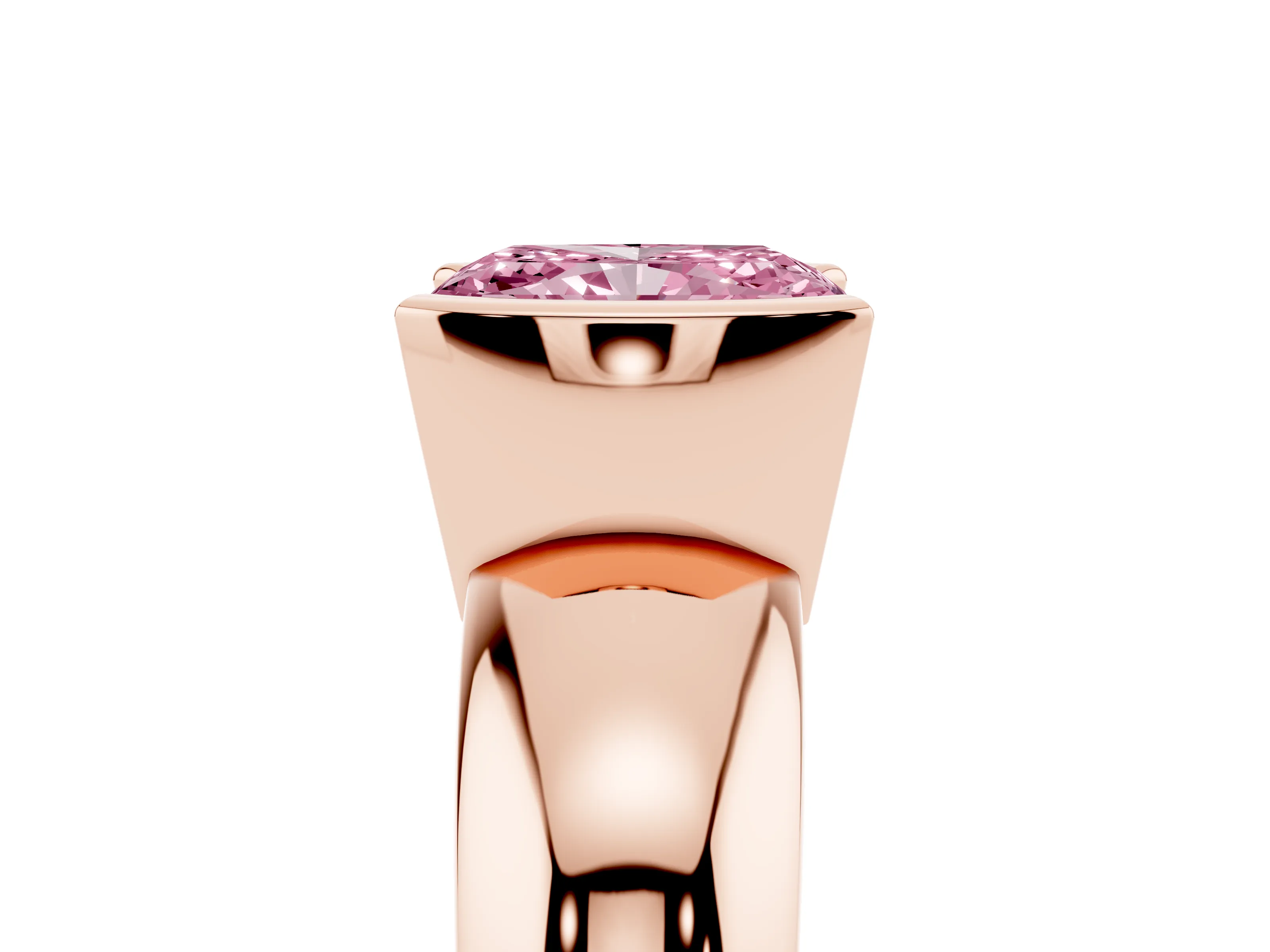 Fancy Pink Radiant Cut Diamond Solitaire Tension Set Ring Set in Rose gold with Wide Band