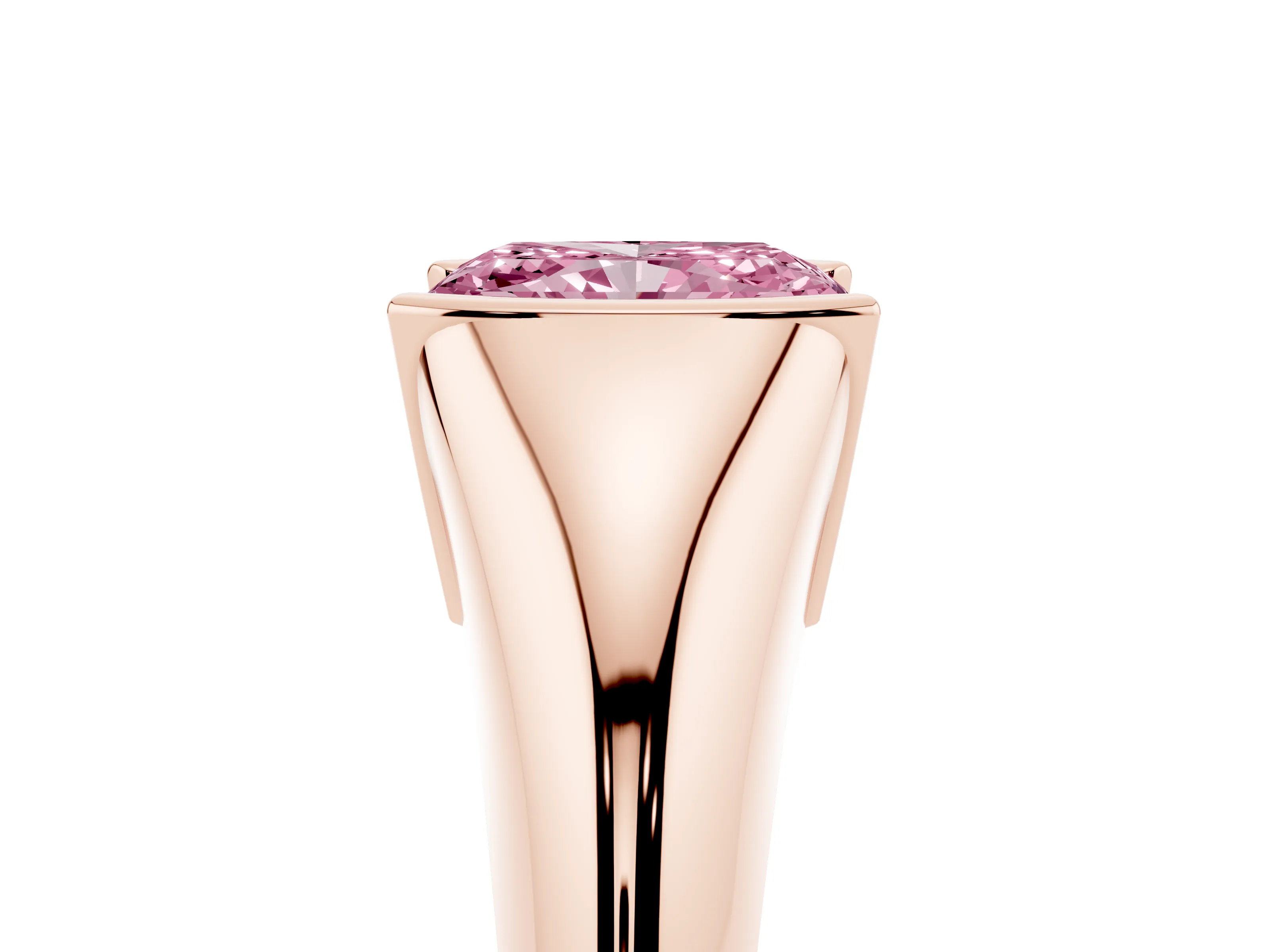 Fancy Pink Radiant Cut Diamond Solitaire Tension Set Ring Set in Rose gold