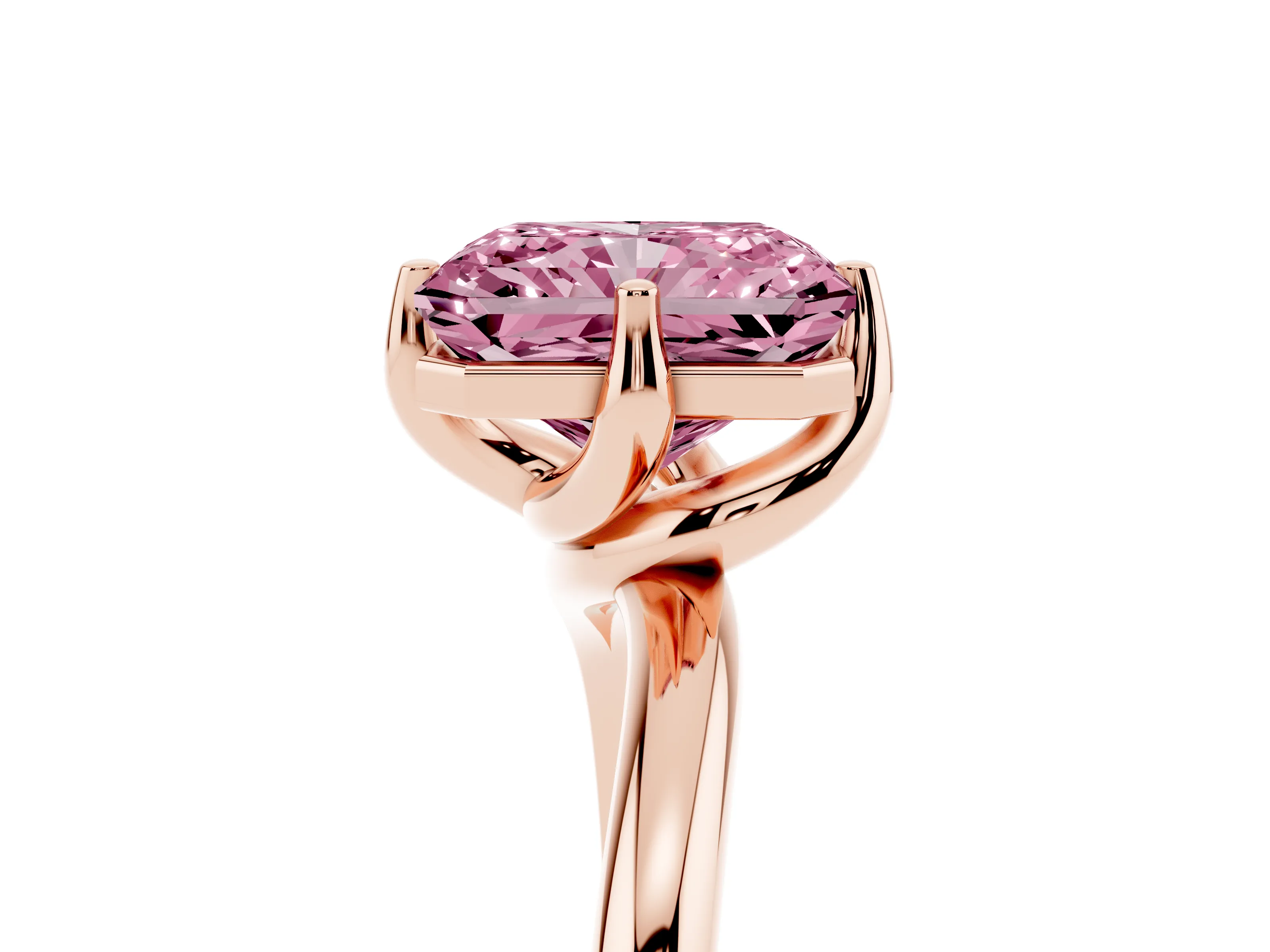 Fancy Pink Radiant Cut Diamond Solitaire Engagement Ring Set in Rose gold with Classic Plain Band