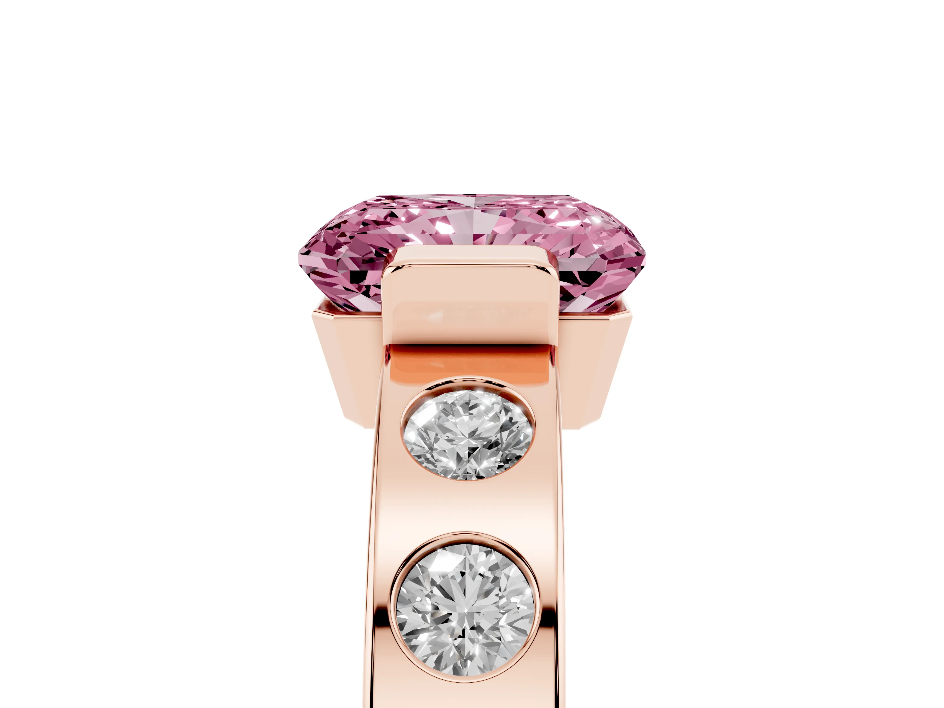 Fancy Pink Radiant Cut Diamond Channel-Set Band Ring Set in Rose gold with Bezel Prong Setting