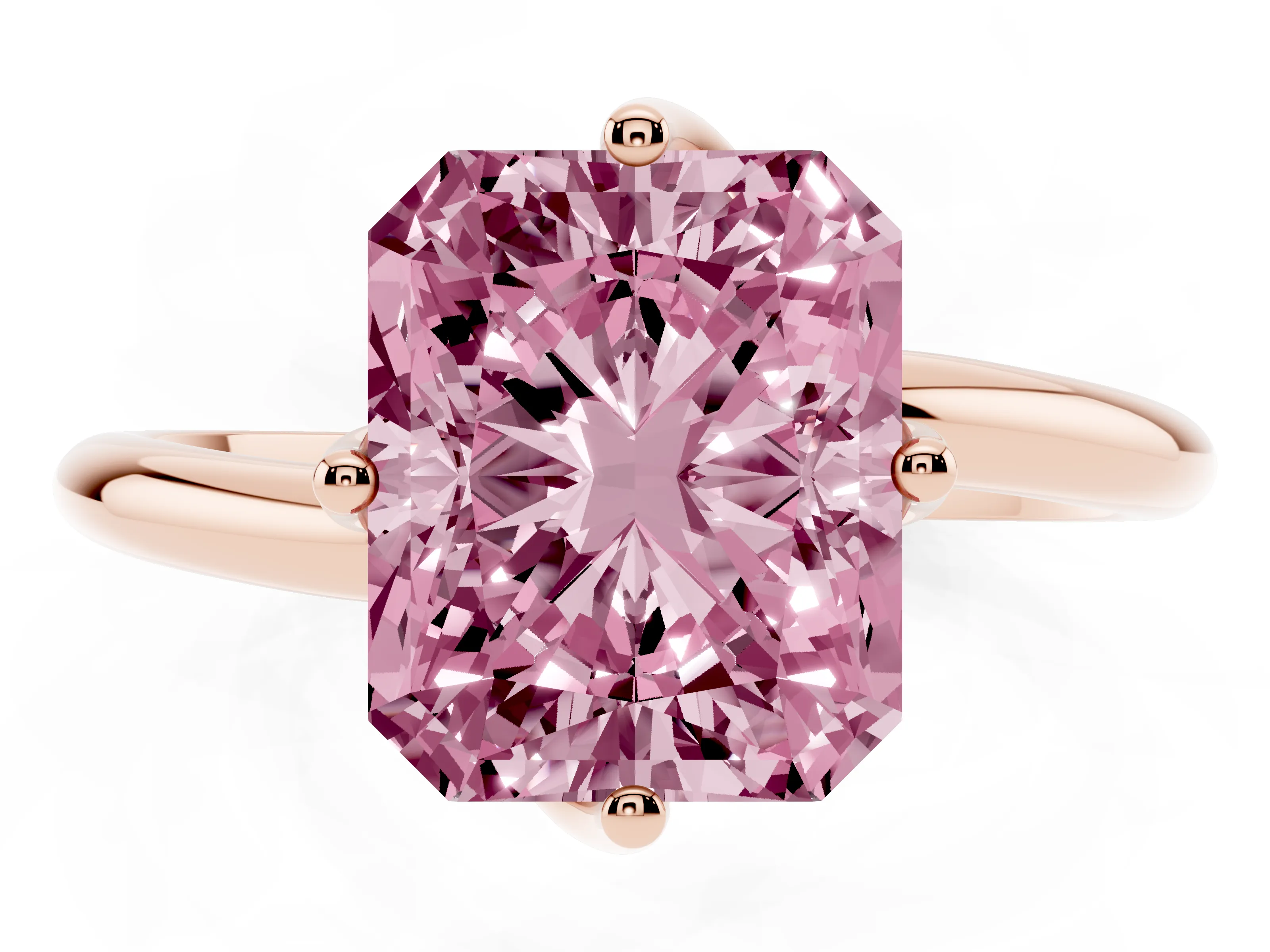 Fancy Pink Radiant Cut Diamond Solitaire Engagement Ring Set in Rose gold with Classic Plain Band