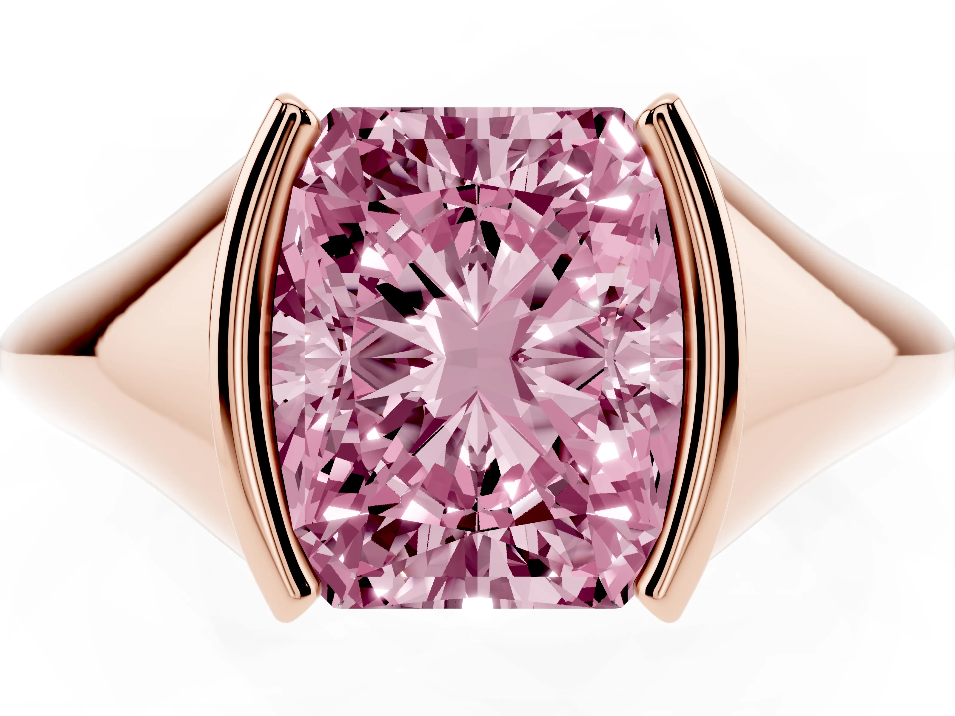 Fancy Pink Radiant Cut Diamond Solitaire Tension Set Ring Set in Rose gold