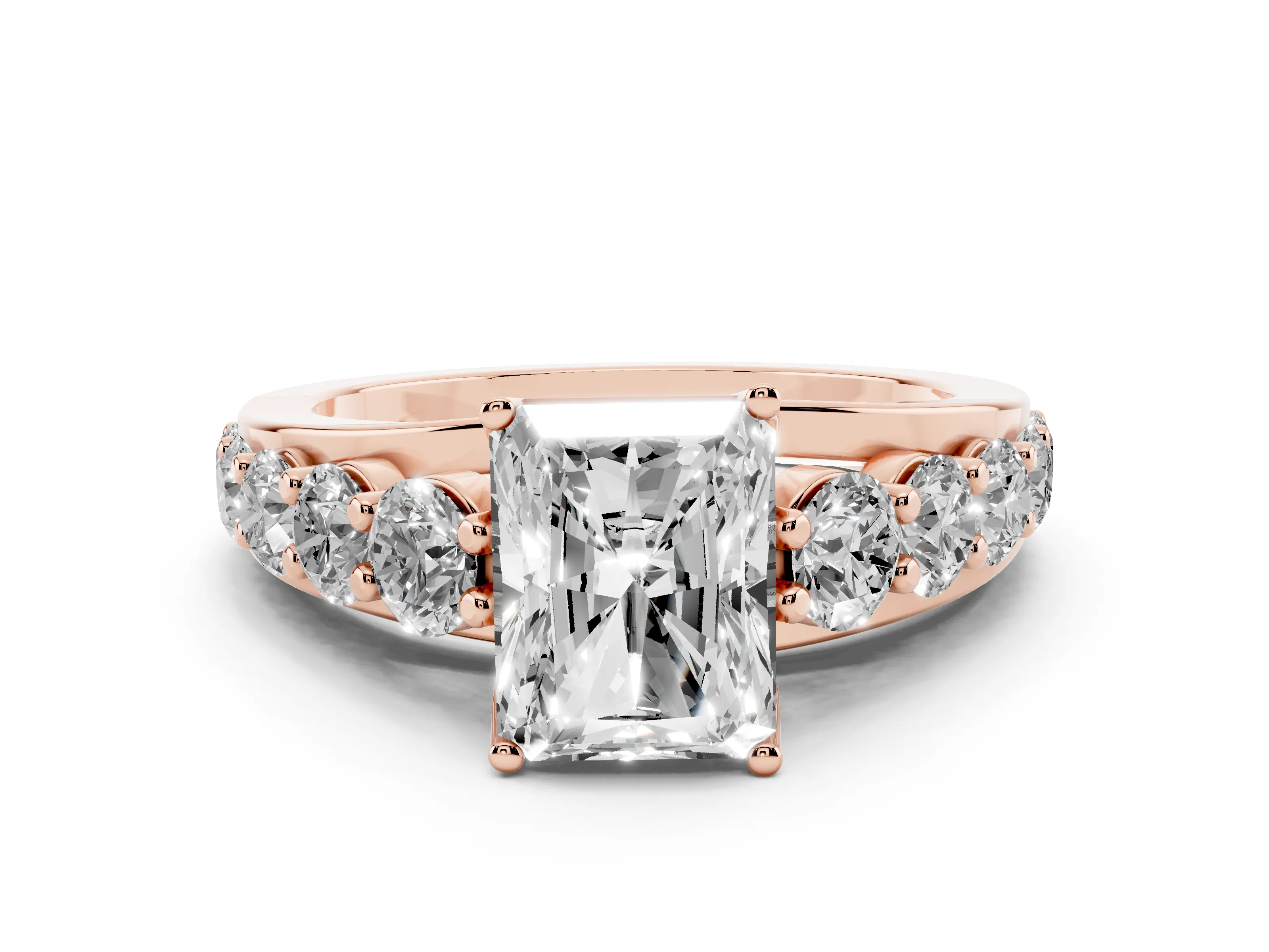 Radiant Cut Diamond Pavé Engagement Ring Set in Rose gold with Prong Setting