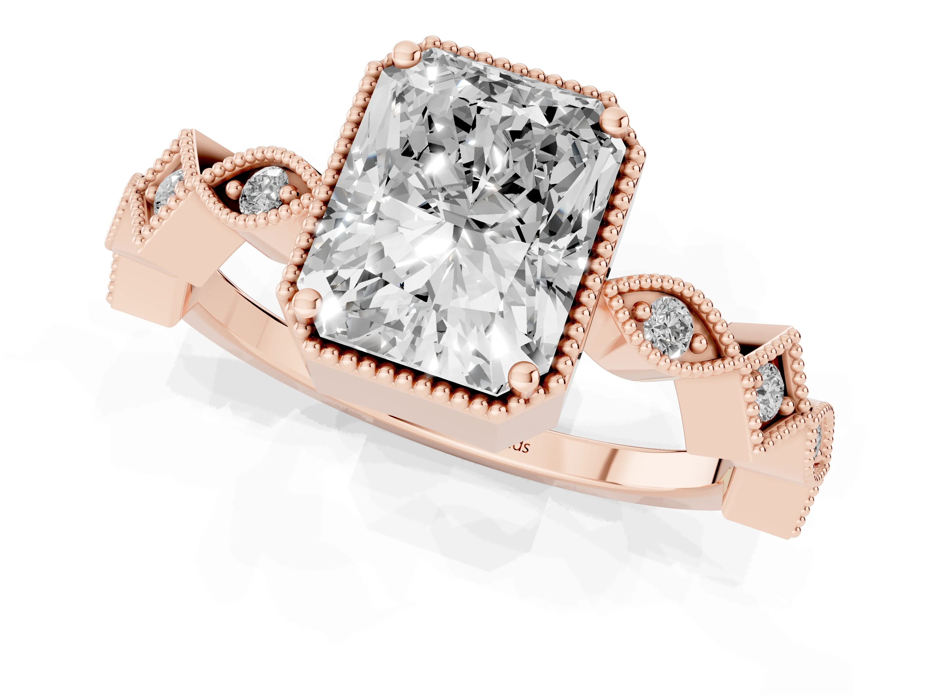 Radiant Cut Diamond Milgrain Marquise Twist Band Ring Set in Rose gold with Prong Setting