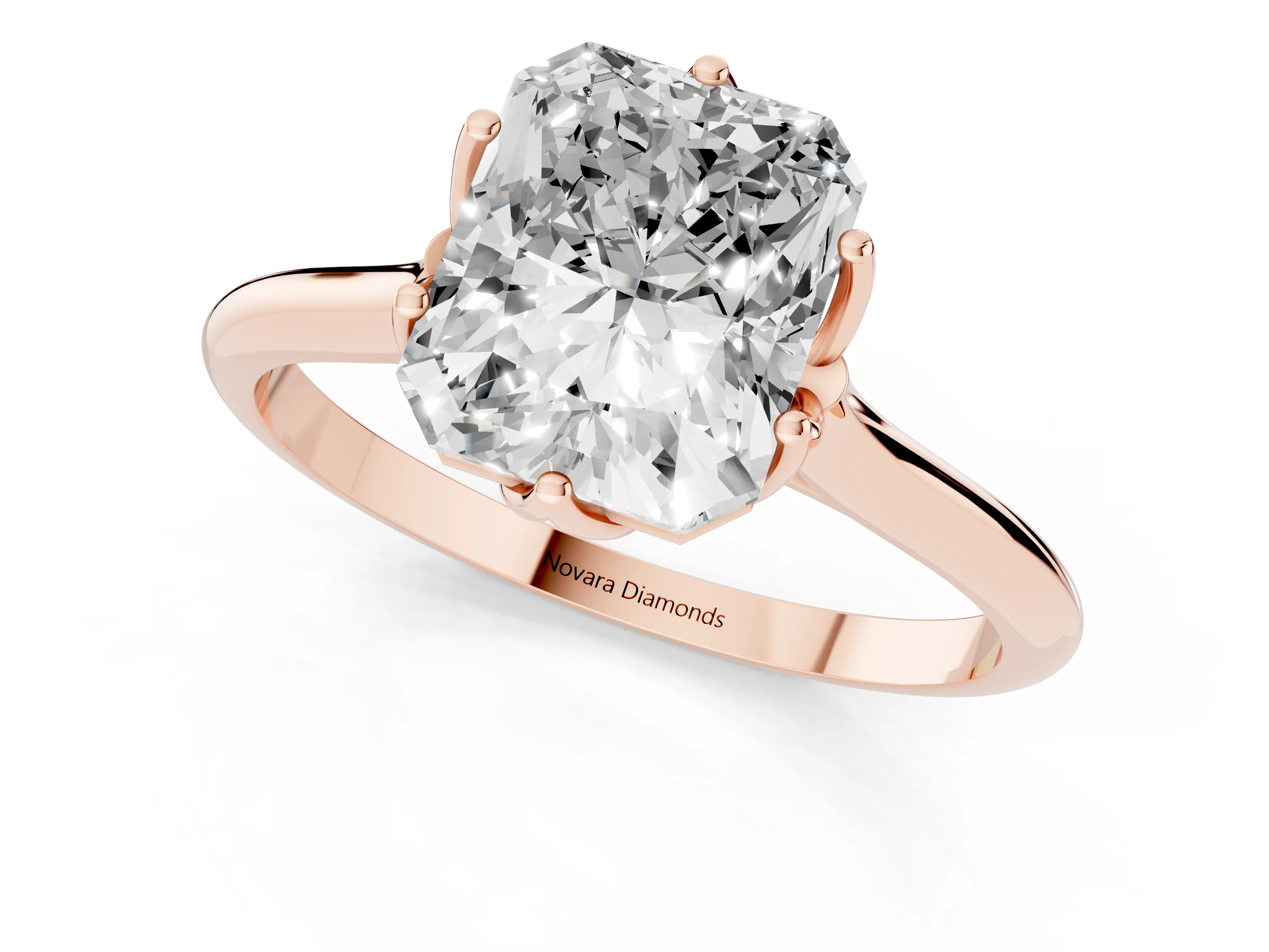 Radiant Cut Diamond Solitaire Cathedral Ring Set in Rose gold with Prong Setting