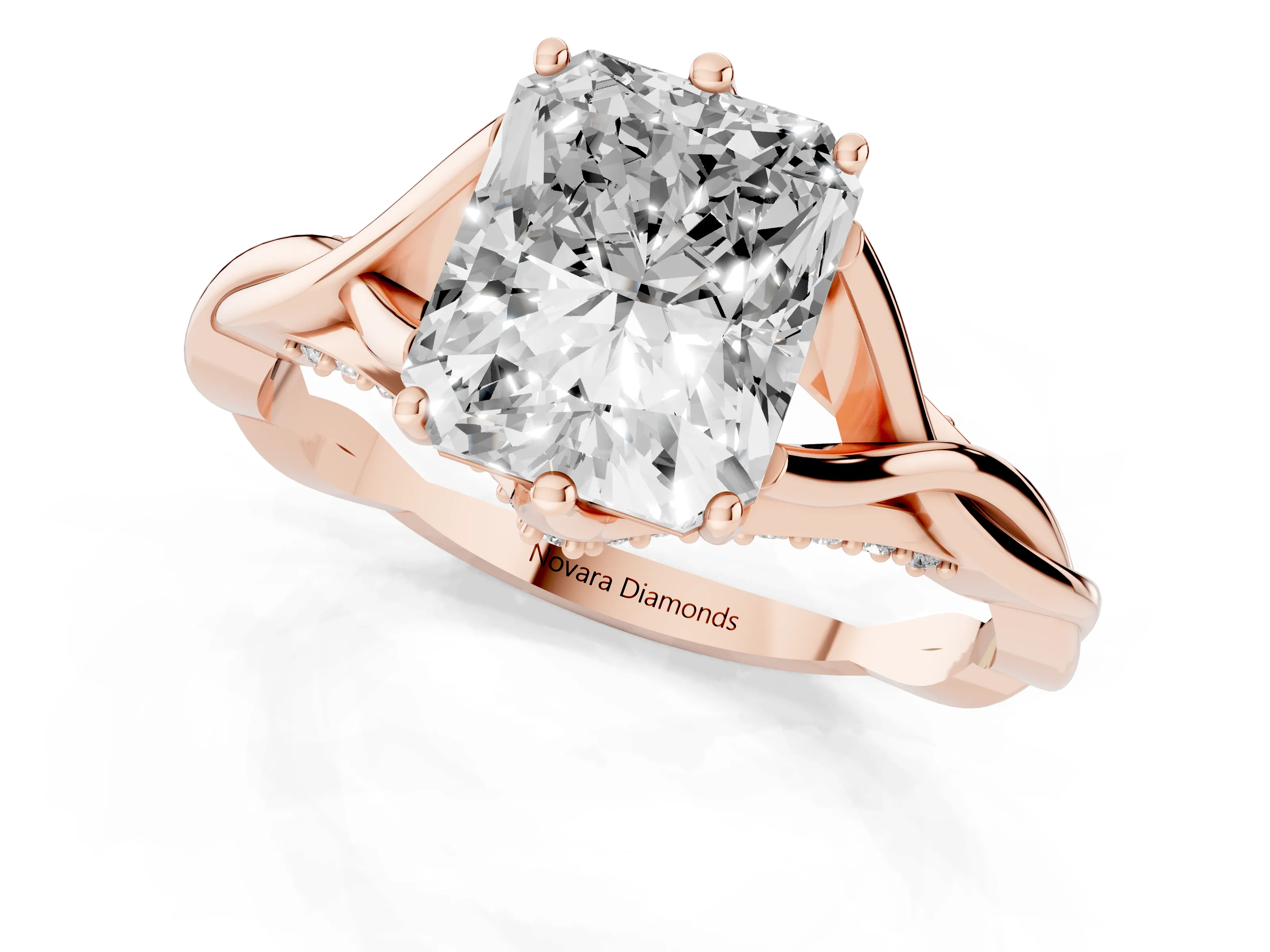 Radiant Cut Diamond Intertwined Twist Band Solitaire Ring Set in Rose gold with Prong Setting
