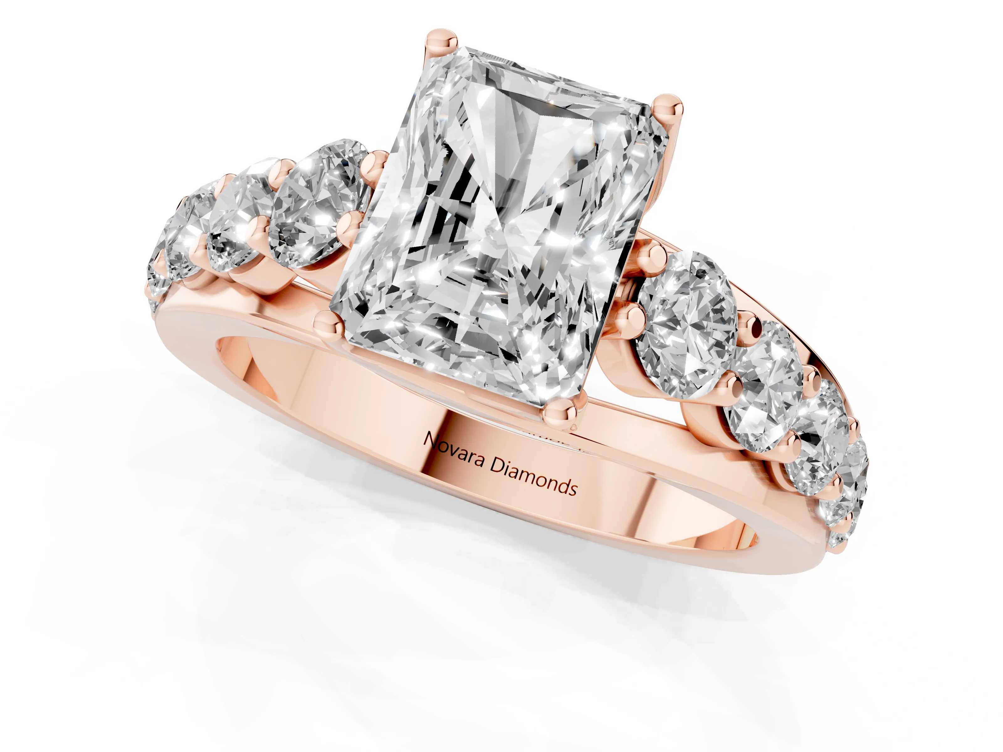 Radiant Cut Diamond Pavé Engagement Ring Set in Rose gold with Prong Setting – second view