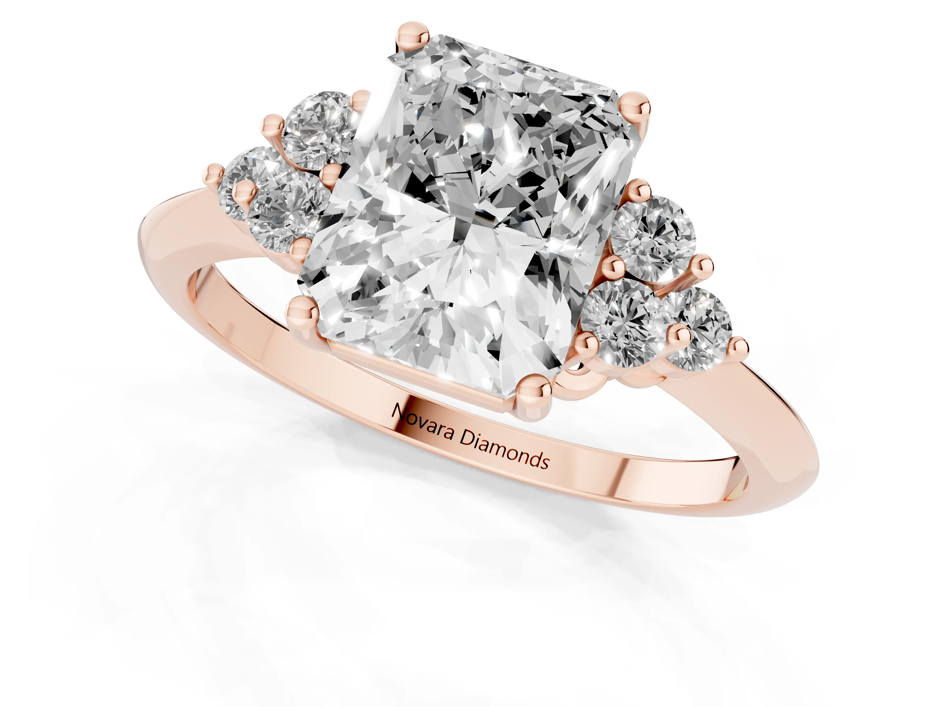 Radiant Cut Diamond Cluster Ring Set in Rose gold with Plain Band and Prong Setting